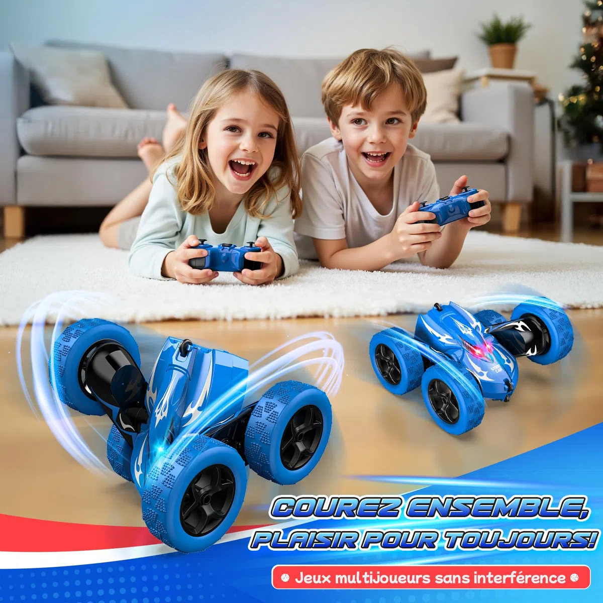HappyGoLucky Voiture Telecommandé Enfant, 360° Rotation Voiture Télécommandée Monster Truck, 2.4Ghz 4WD Voiture Rc Car Jouet Cadeau Enfant Garcon 3-9 Ans Jeux Exterieur Cadeau Anniversaire