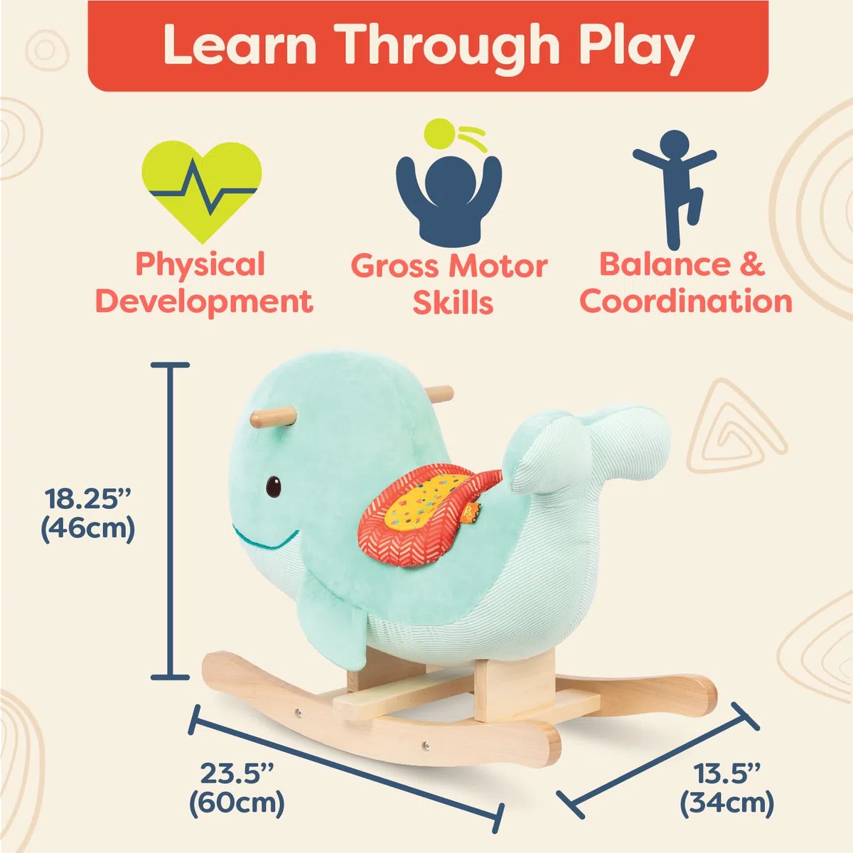 B. toys - Echo - Baleine à Bascule - Jouet à Bascule Baleine - Manège en Bois - Jouet Classique pour Enfants en Bas âge - 18 Mois et +