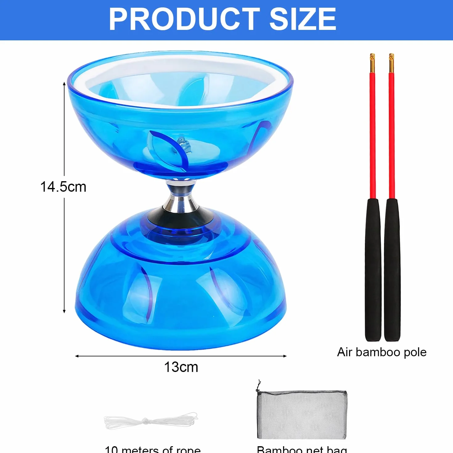 Diabolo roulement à Billes, 12 cm de diamètre, Jeu de Jonglerie Diabolo, Convient aux Adultes et aux débutants (Bleu)