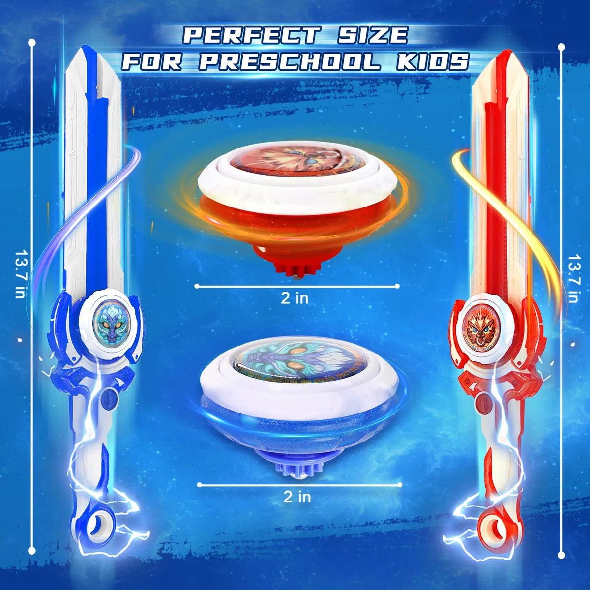 INFINITY NADO Toupies Battle Arena Set, toupie Enfants 2PCS, toupie Jouets avec Mini Lanceur d'épée, battling Tops pour Enfants garçons et Filles 5 6 7 8 9 10 11 12 Ans et Plus