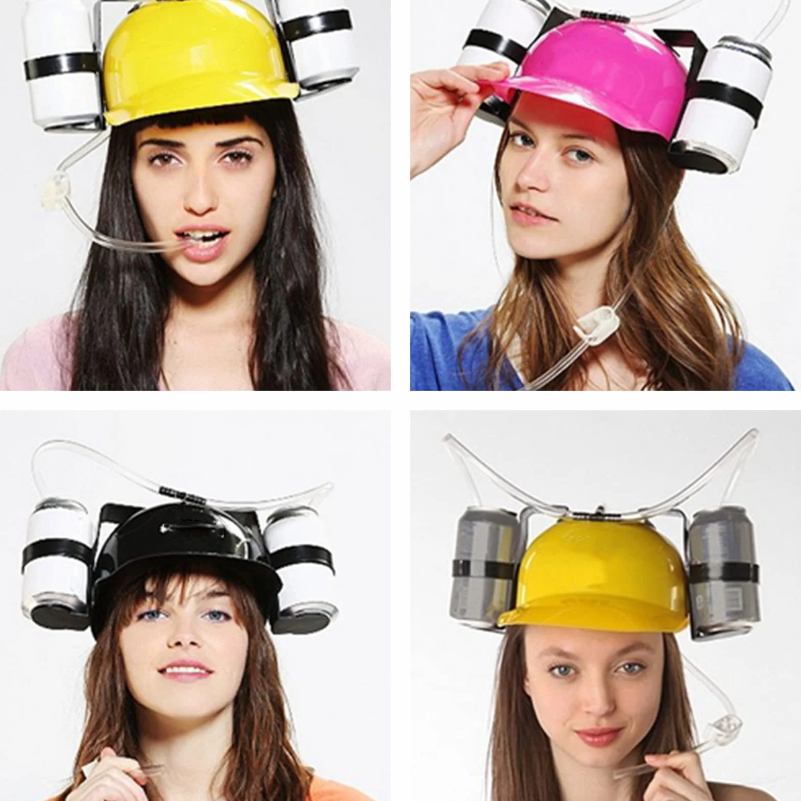 Jauhmui Casque de fête à bière, casque avec tuyau, casque de construction, porte-gobelet, porte-bière, avec 2 porte-canettes et tuyau d'hydratation, article de fête amusant, unisexe, cadeau pour la