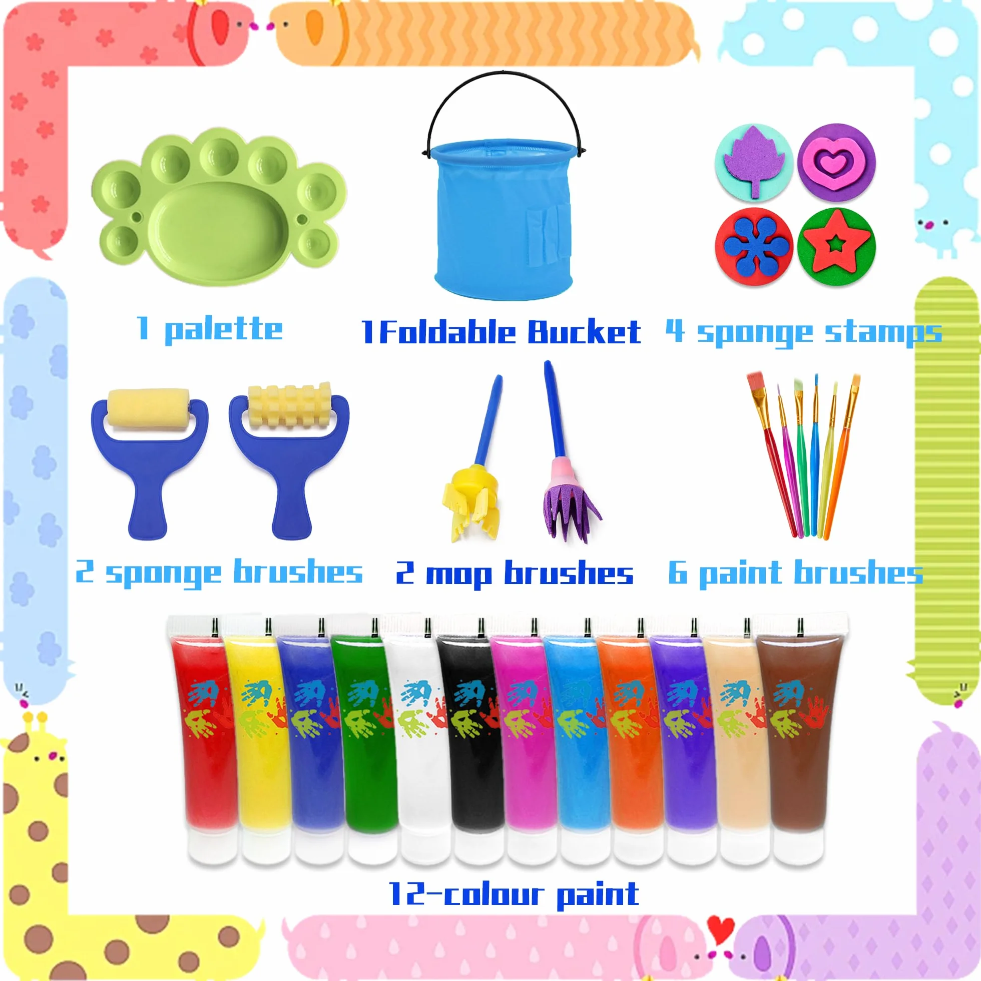 Lubibi Peinture au doigt pour tout-petits,Lavable pour Enfant Non Toxique Kit,12 couleurs, fournitures de peinture d'art sûres pour enfants,Apprentissage Précoce Petits Cadeau