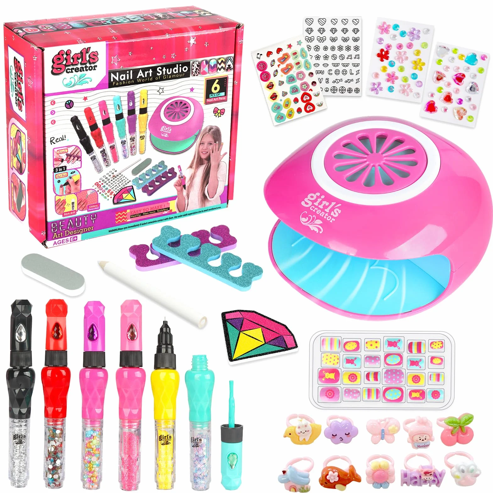 UCAMP Kit Manucure Enfant, Vernis à Ongles pour Fille, Sèche Ongles, Nail Art Jouet Cadeau pour Filles 7-12 Ans