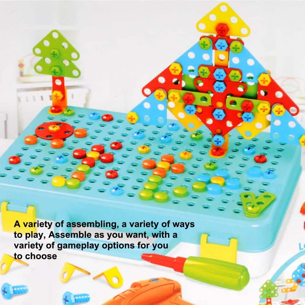 Jeu Mosaique Enfant 252PCS Puzzle Mosaïque 3D Jeu de Construction Perceuse Electrique Enfant STEM Kit Mosaique pour Enfant Fille Garcon Cadeau