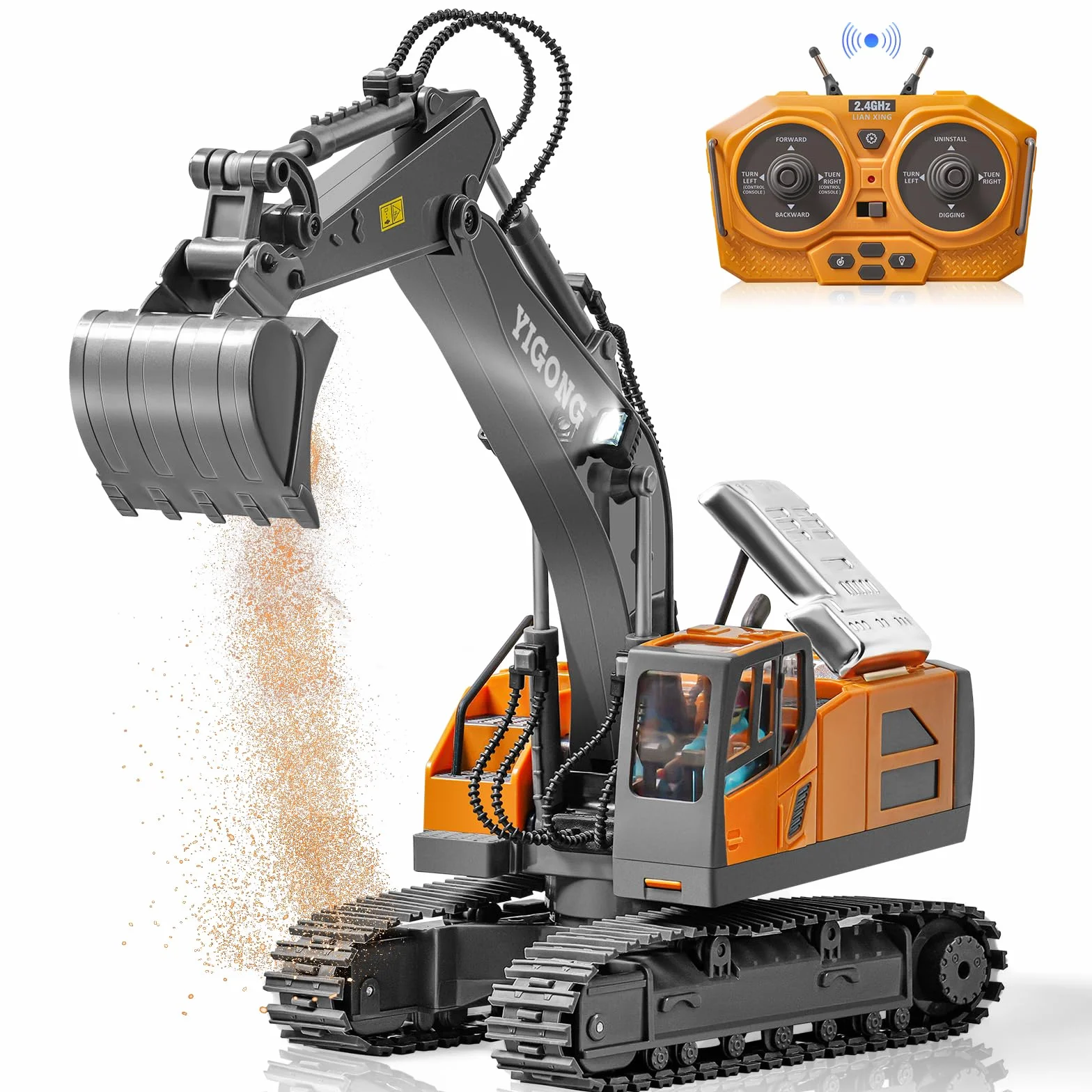 Excavateur Télécommandé pour Enfants,Excavateur Rechargeable avec Pelle en Métal,Excavateur Hydraulique Rc avec Lumières et Sons,Jouet de Creusage pour Garçons de 4-14 Ans