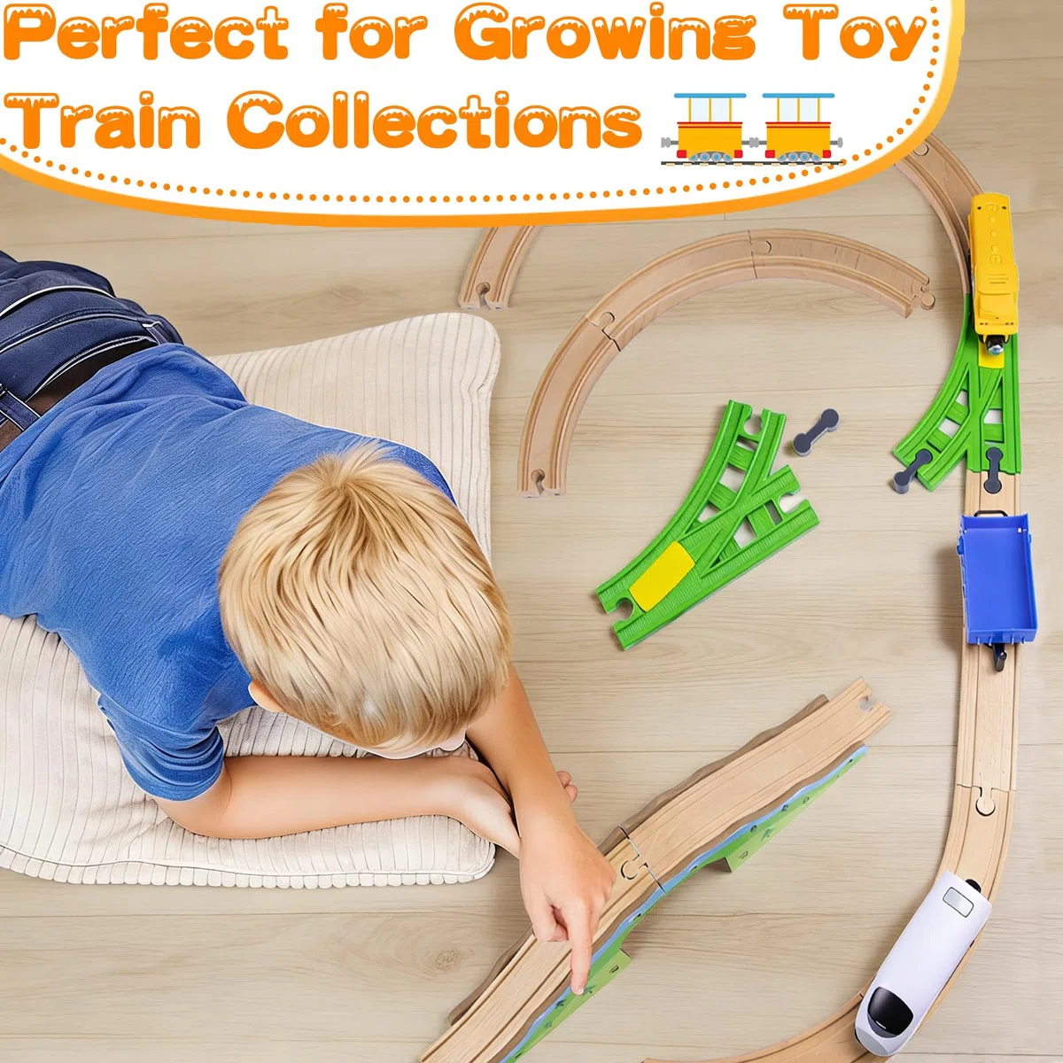Kit de rails en bois, compatible avec tous les accessoires de chemin de fer en bois et rails en bois, robustes et durables, kit d'extension pour modélisme, jeu créatif pour enfants à partir de 3 ans