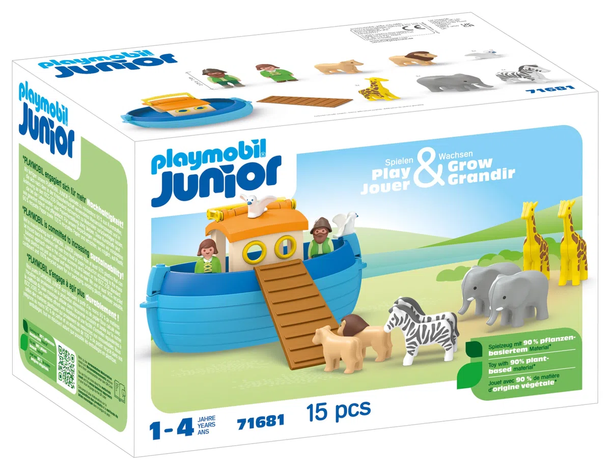 Playmobil 71681 Junior : Arche de Noé transportable - Comprenant Une Rampe et 5 Paires d'animaux - Jouet fabriqué à partir de matière d'origine végétale - Dès 12 Mois