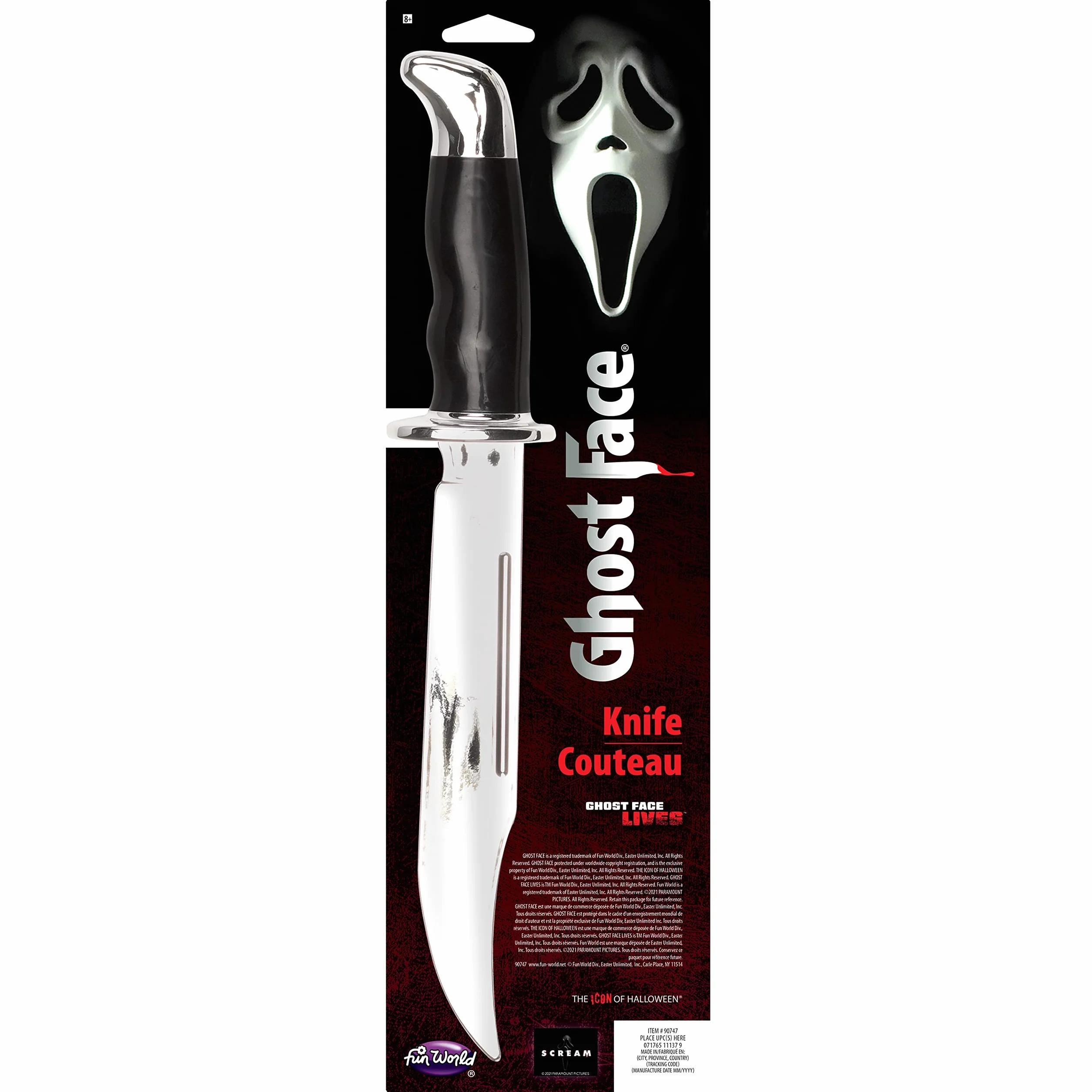 Fun World Couteau Bowie sous licence officielle Ghost Face, accessoire de costume