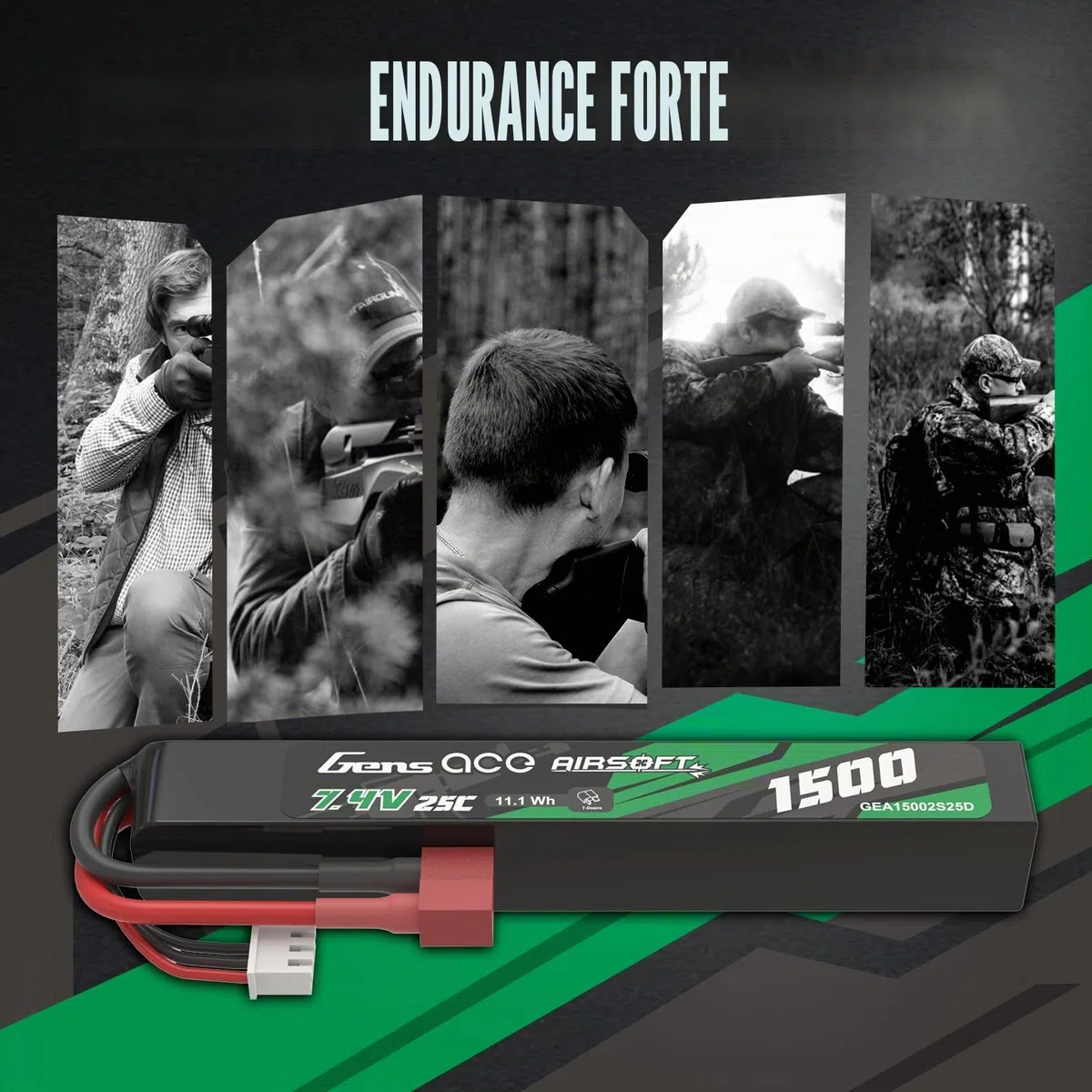 Gens Ace 2S 7,4V 1500mAh 25C Batterie LiPo avec Connecteur T-Plug (Deans), Batterie Rechargeable pour Modélisme et Loisirs, Format Stick Long