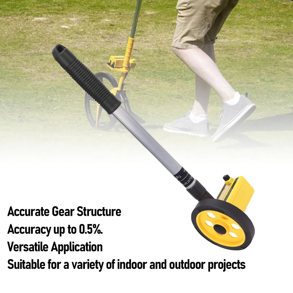 Denash Roue de Mesure, Outil de Mesure de Distance Portable Extensible, Roue de Mesure Roulante Métrique à Longueur Réglable pour la Construction, L'arpentage