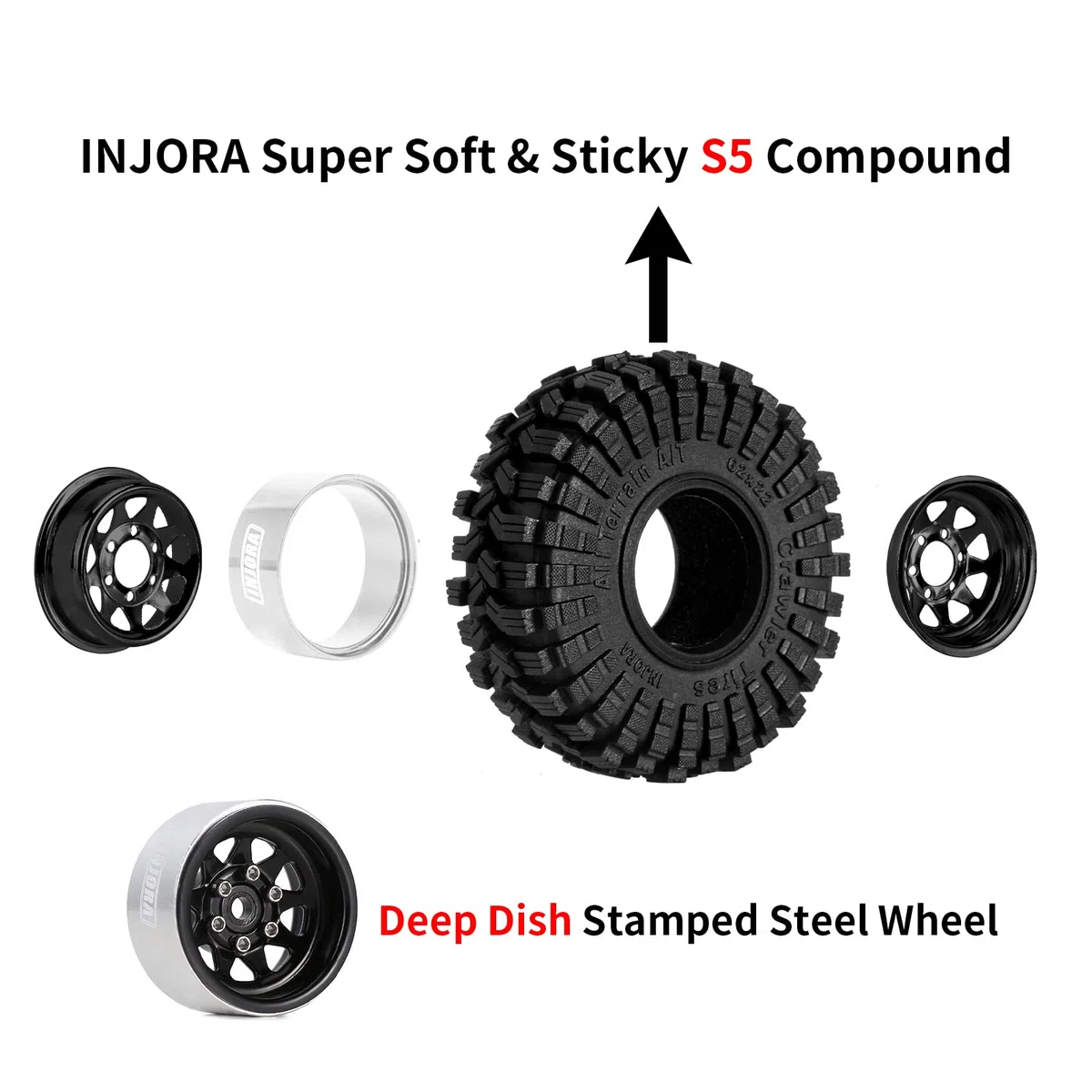 INJORA 1.0 Beadlock Rotation Jante Pneus -3.78mm Offset Jante de Roue pour Axial SCX24 FMS FCX24 FCX18 TRX4M AX24 1/18 1/24 RC Crawler Automobile, Noir