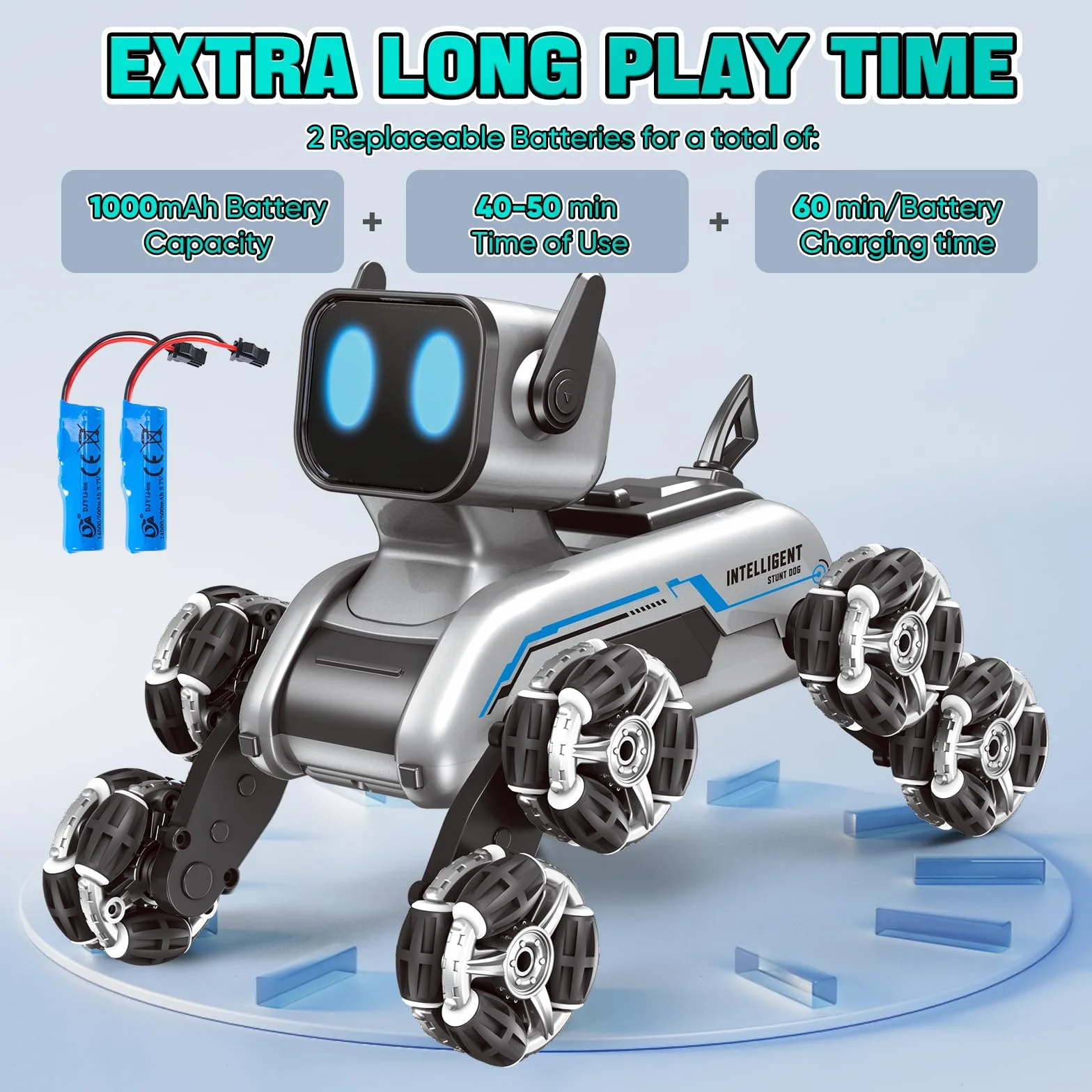 Chien Robot Telecommandé pour Enfants, Voiture Télécommandée avec Musique et Lumières LED et Huit Roues, 2.4GHz Détection Gestuelle Voiture RC Stunt Drift, Jouet Garcon et Fille 4 5 6 7 8 9 10 Ans