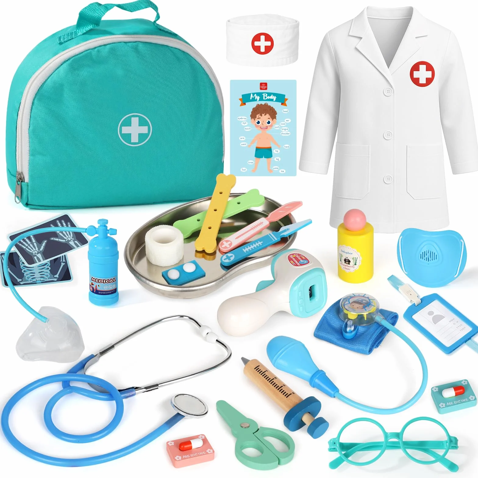 Lehoo Castle Malette Docteur Enfant, Malette Docteur, Docteur Kit de Jeu de Rôle, Docteur Enfant Cadeau pour Enfants Filles et Garçons à Partir de 3 Ans