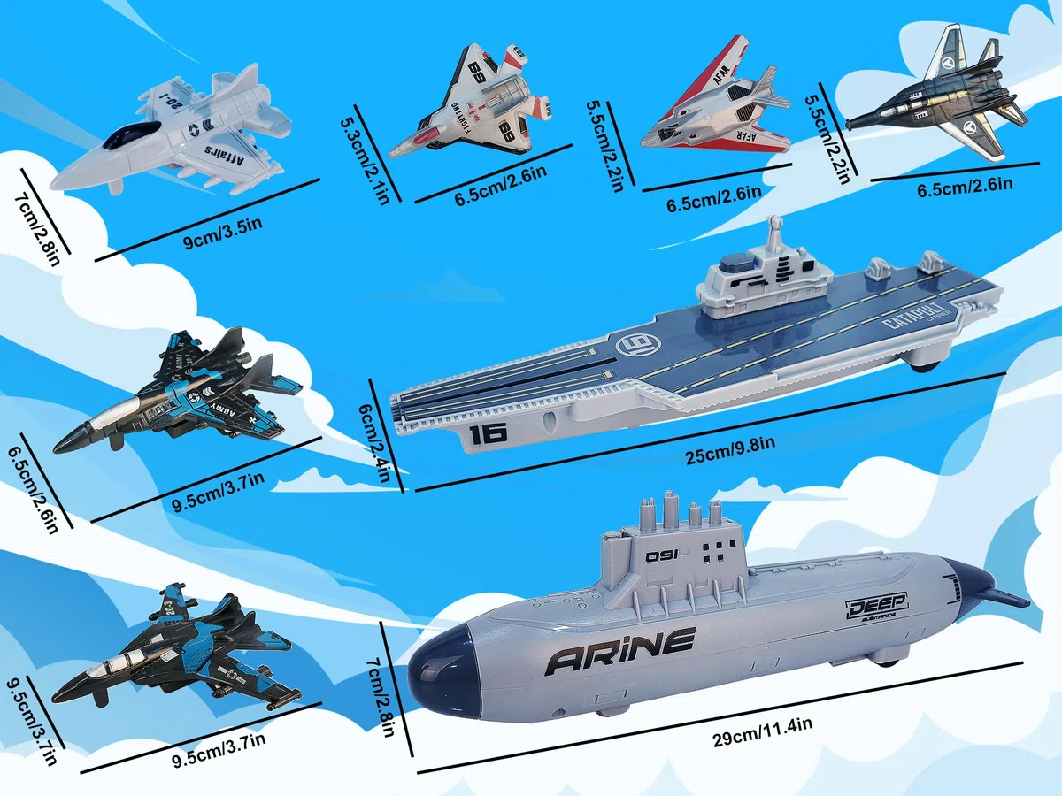 VBACALA Jouets Militaires Navals,Ensemble dejouets Porte Avions pour Enfants, Avions de Combat cuirassés avec Fonction de Repli, jouetsmilitaires U Boat