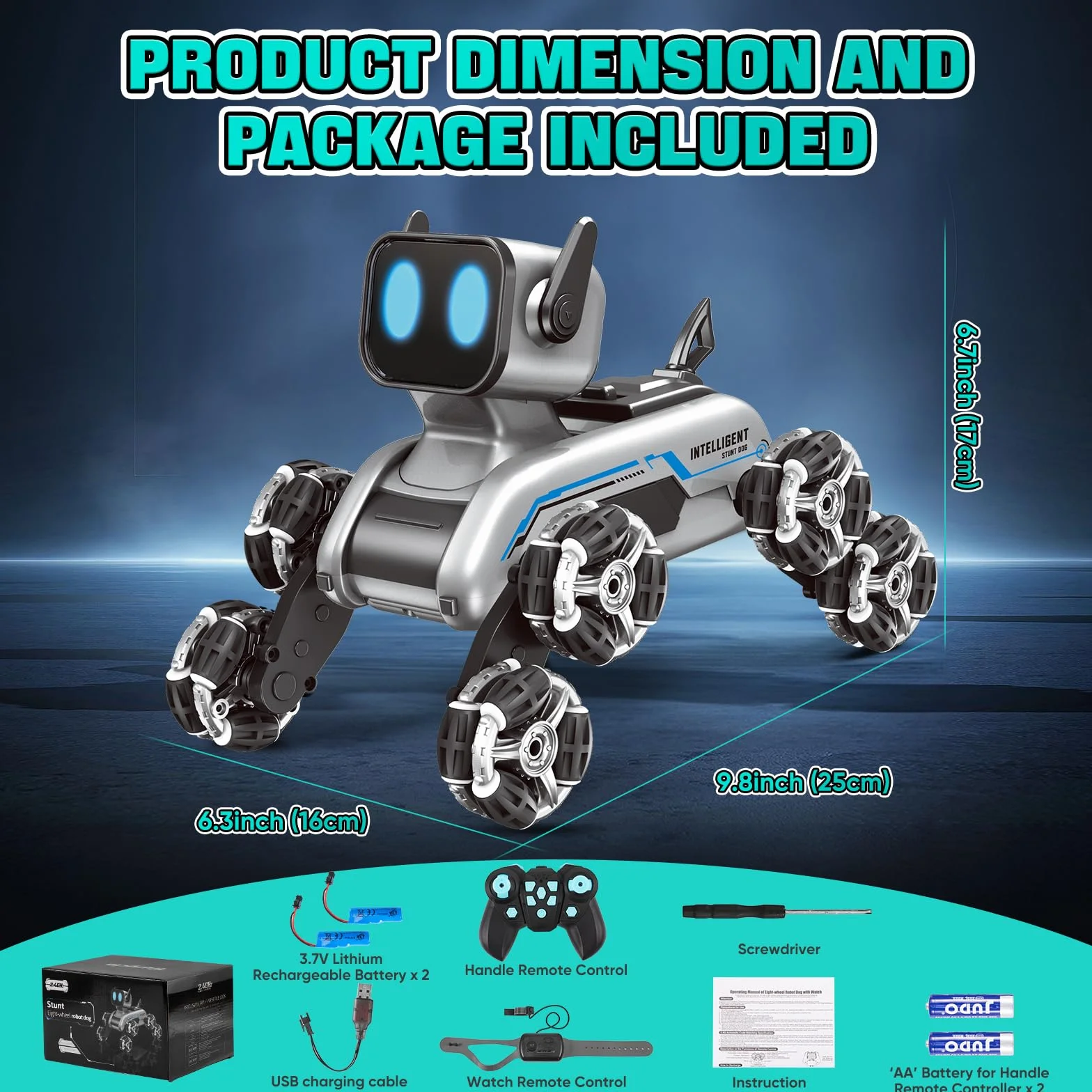 Chien Robot Telecommandé pour Enfants, Voiture Télécommandée avec Musique et Lumières LED et Huit Roues, 2.4GHz Détection Gestuelle Voiture RC Stunt Drift, Jouet Garcon et Fille 4 5 6 7 8 9 10 Ans