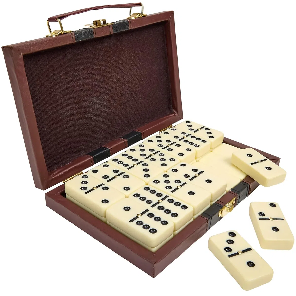 Domino Double 28 Pièces en Boîte en Similicuir, Jeu de Plateau Classique pour Enfants et Adultes