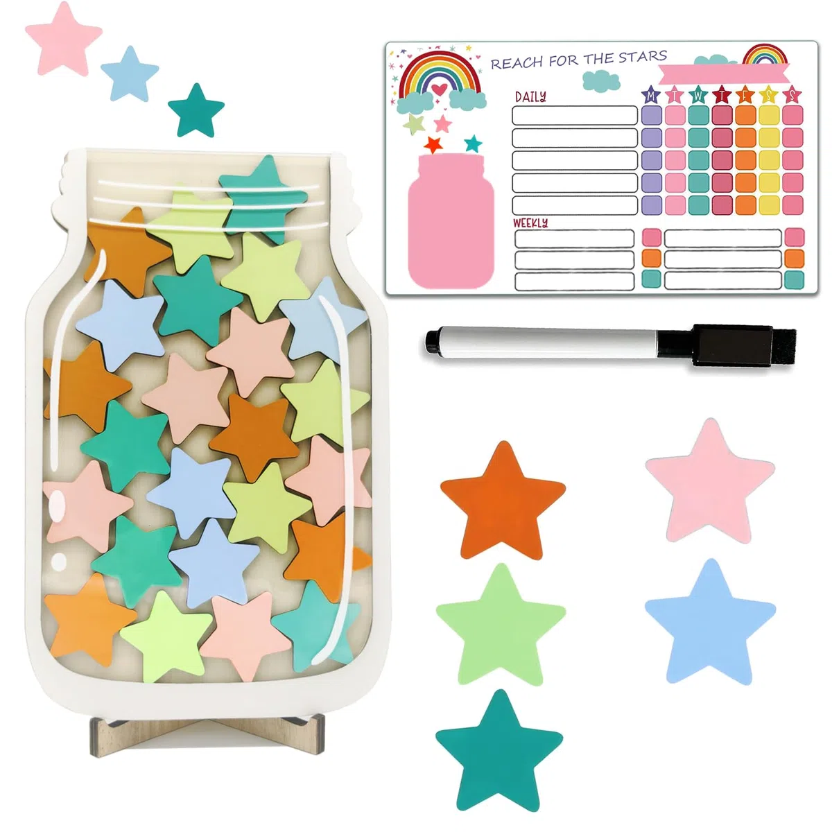 Pot de récompense magnétique, pot de récompense avec jetons étoiles, tableau de tâches magnétique, tableau d'apprentissage de la propreté pour tout-petits garçons/filles, inspirant le bon comportement