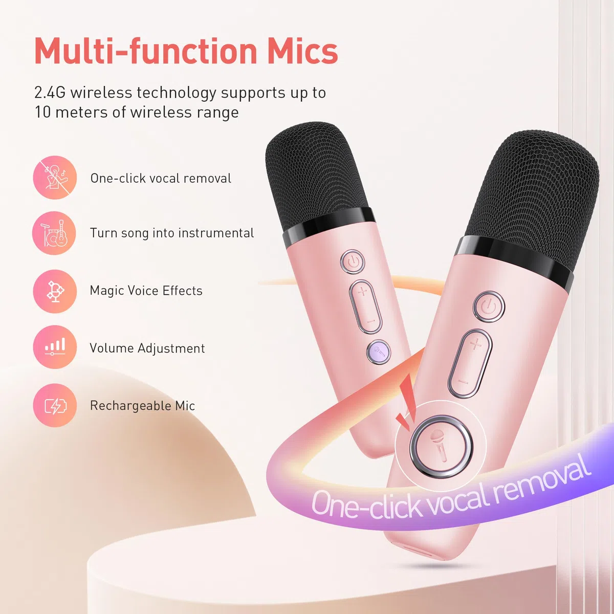 Ankuka Micro Karaoke Enfants avec 2 Micro sans Fil, Jouet Fille Karaoké 3-12 Ans Micro Enfant, Karaoké Bluetooth Portable avec Changement de Voix Magique et Lumière LED. (Rose)
