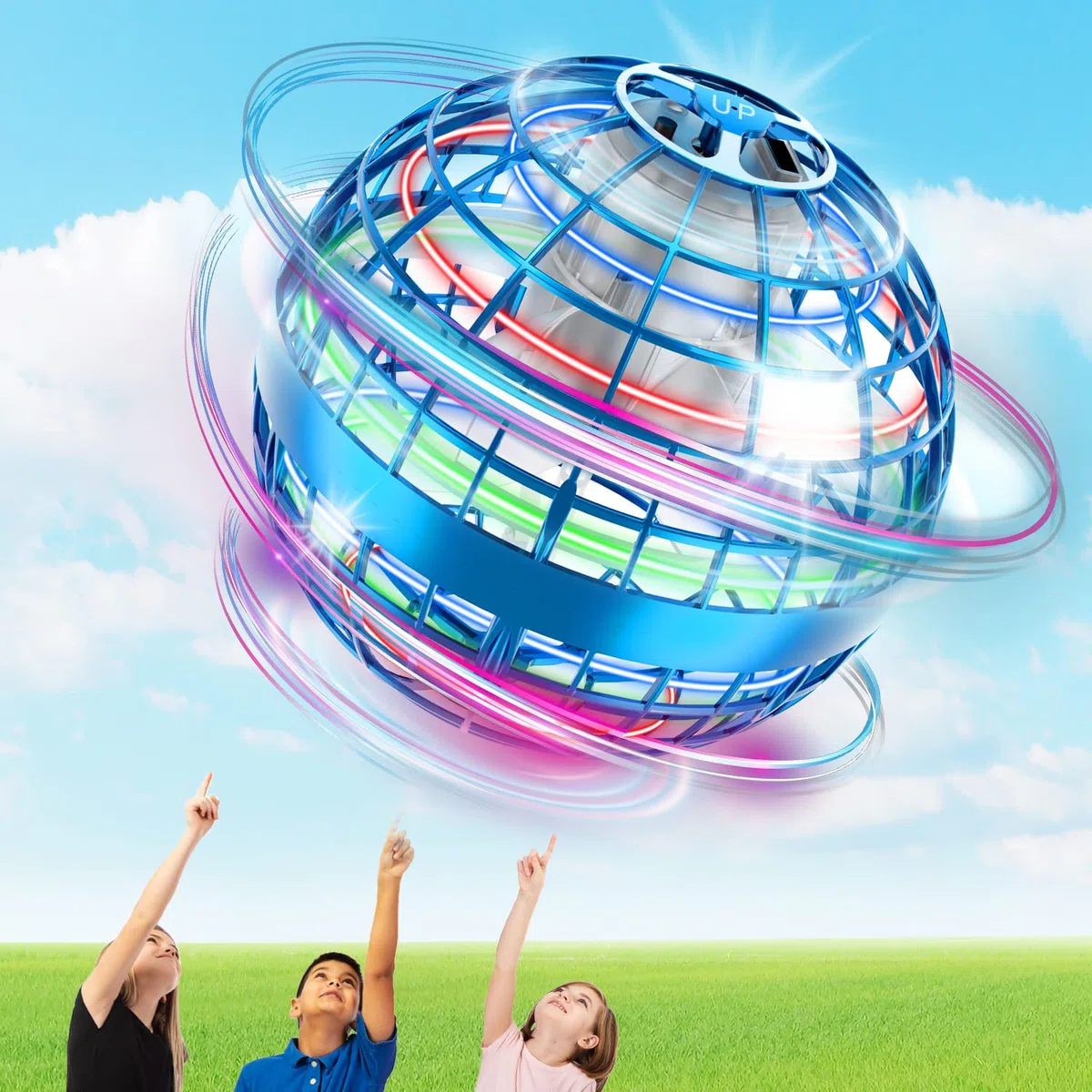 Korffe Fly Hand Spinner Drone Enfant,Boule Volante Lumineuse Cadeau Noel Jouet Garcon 6-18 Ans Jouet Fille 6-18 Ans Jeux Exterieur Enfant Drone