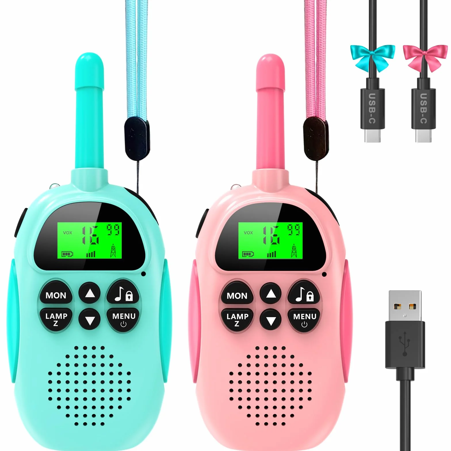 Ushining Talkies Walkies Enfants, VOX Talkie Walkie Rechargeable Enfant, Lampe de Poche LCD Rétro-éclairée, 3 KM pour Aventures Extérieures Camping Randonnée, Cadeau De Noël