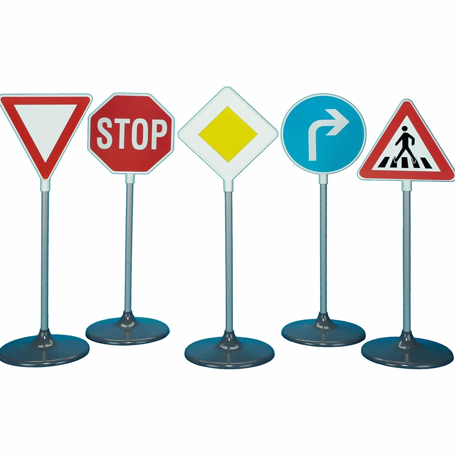 Theo Klein 2980 Set de 5 panneaux de signalisation I Pour initier les petits cyclistes à la sécurité routière I Hauteur des panneaux: env. 73 cm I Jouet pour enfants à partir de 3 ans