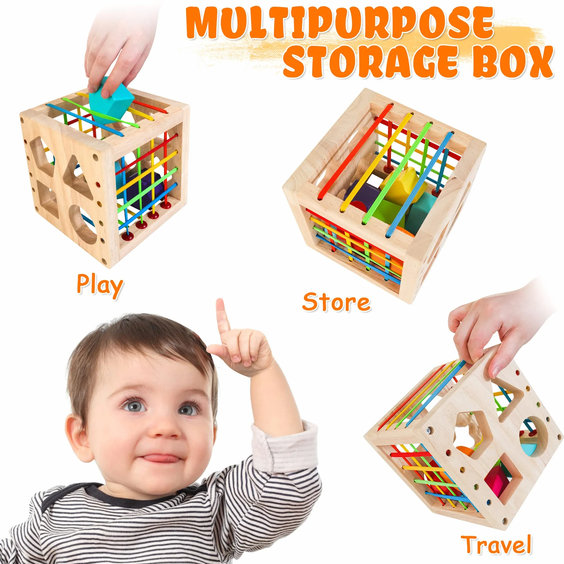 Jeu de tri Montessori Cube à emboîter à partir de 1 an, Cube de motricité avec 8 Cubes à emboîter, Jouets en Bois pour Enfants à partir de 1 2 3 Ans
