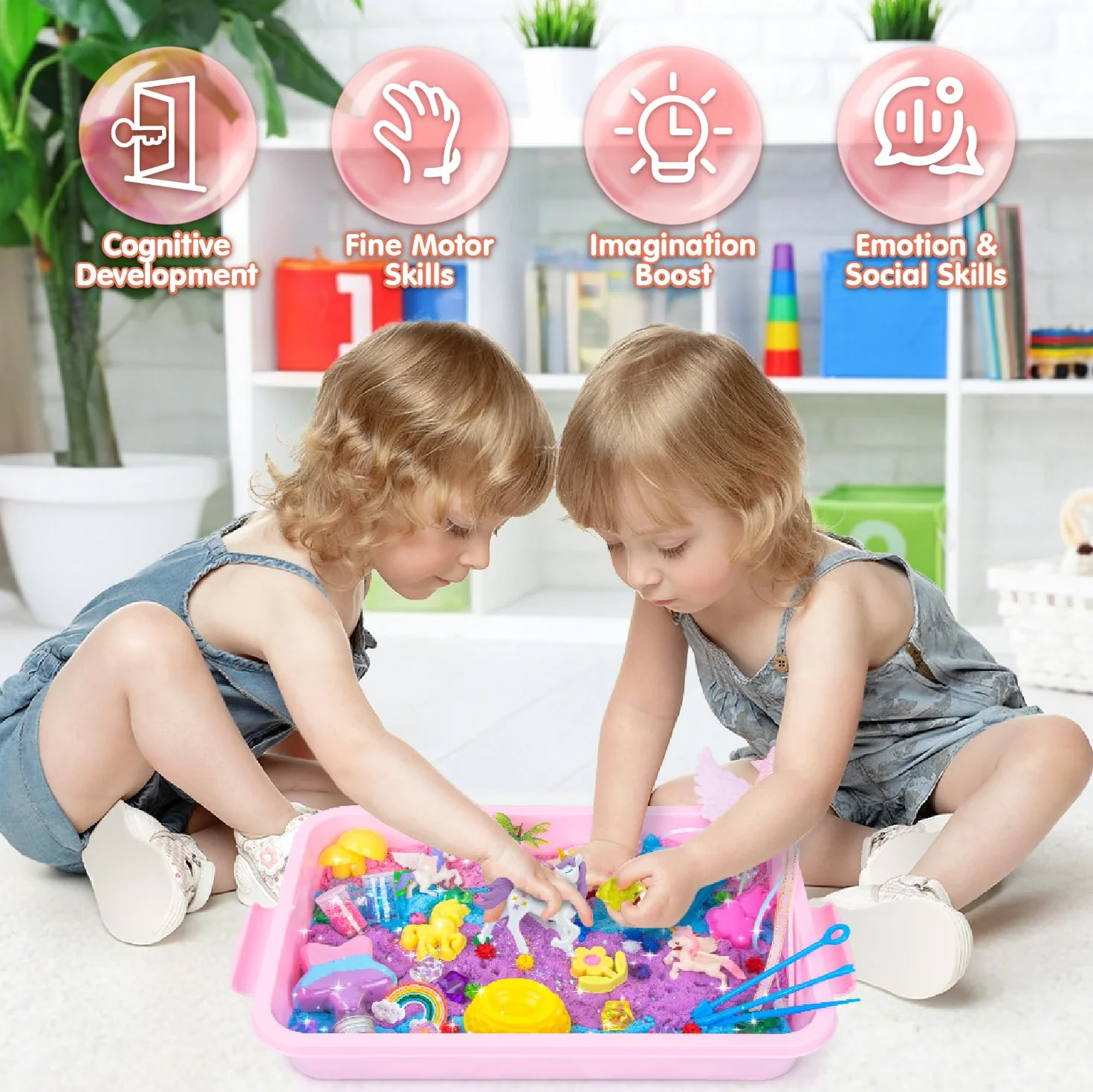 snookids Sable Magique, Sable pour Bac a Sable Coffret de Licorne, Comprenant 24 Moules à Sable, 3 Licornes, Coquillage Avec Couvercle et Un Jouet Sensoriel pour Les Enfants 3 4 5 6 7 8 9+ Ans