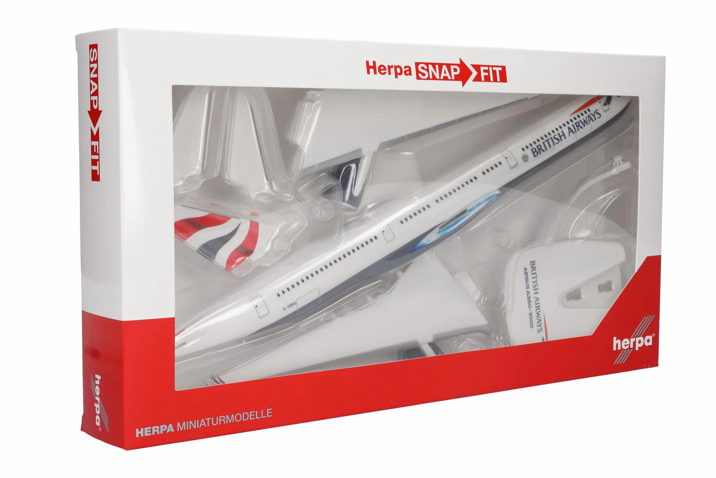 herpa Maquette Avion Boeing 737-800 British Airways Airbus A350-1000 – G-XWBG, echelle 1/200, Snap-fit Model, pièce de Collection, d'avion avec Support, Figurine Plastique