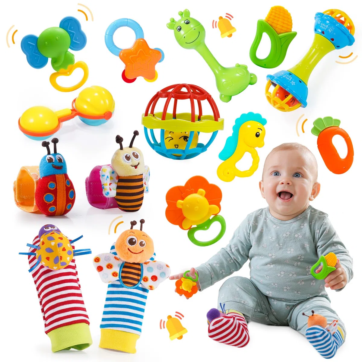 Wootoyz Jouet Bebe 0 3 6 9 Mois, Hochet Bebe 0-12 Mois Cadeau Bebe 1 An Jeux Montessori 0-12 Mois Jeux Bebe 1 An Jouet Dentition Bébé Cadeau 0-12 Mois Fille Garçon Jeux Eveil Bebe 0-12 Mois Jouet