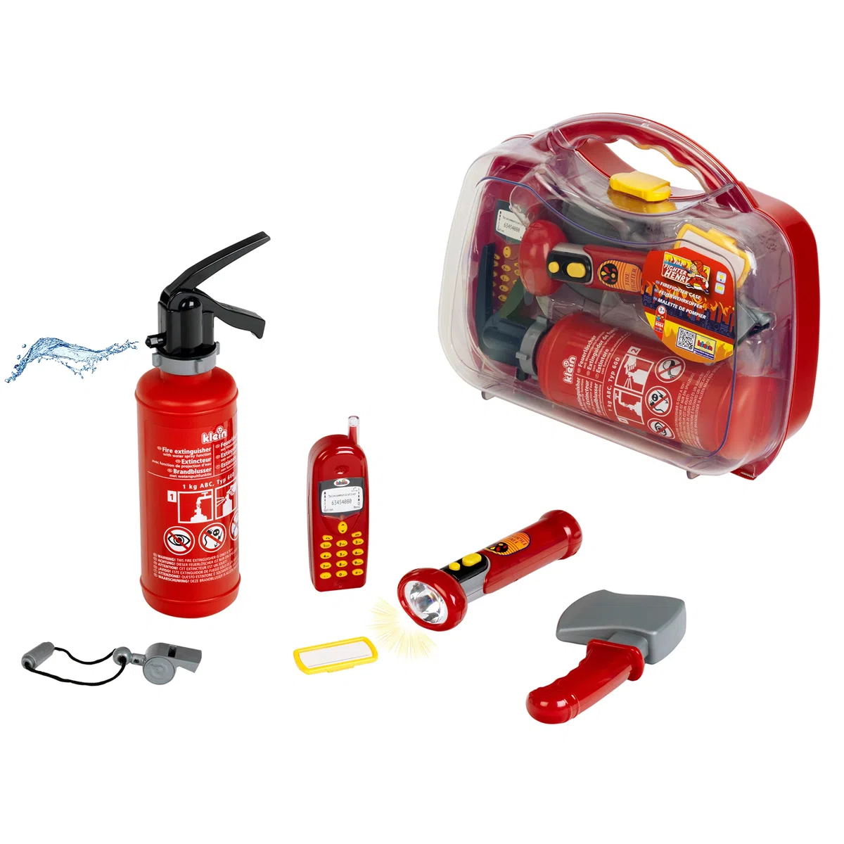 Theo Klein 8984 Mallette Pompier - Nombreux Accessoires : Lampe Torche avec Fonction Lumineuse, extincteur avec vaporisation, téléphone, etc. - Dimensions : 27 x 9,5 x 23 cm - pour Enfants dès 3 Ans