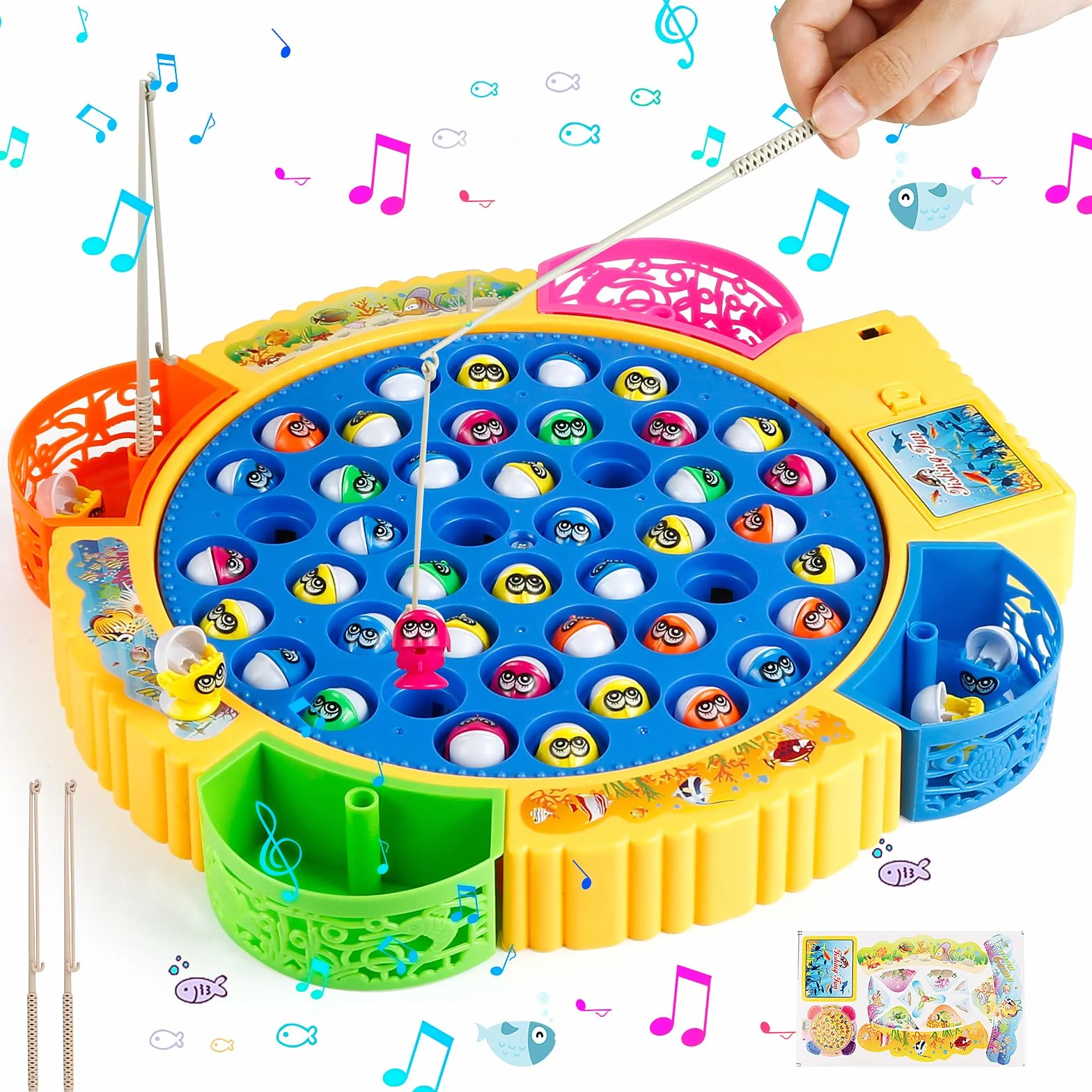 Euakee Jeux de Pêche Électriques, Jouet Enfant 2 3 4 Ans Jeux Peche a La Ligne avec 45 Poissons, 4 Cannes à Pêche Enfant Jeux Montessori Musical Jeu Educatif Jouet Cadeau pour Garcon Fille 3 4 5 6 Ans