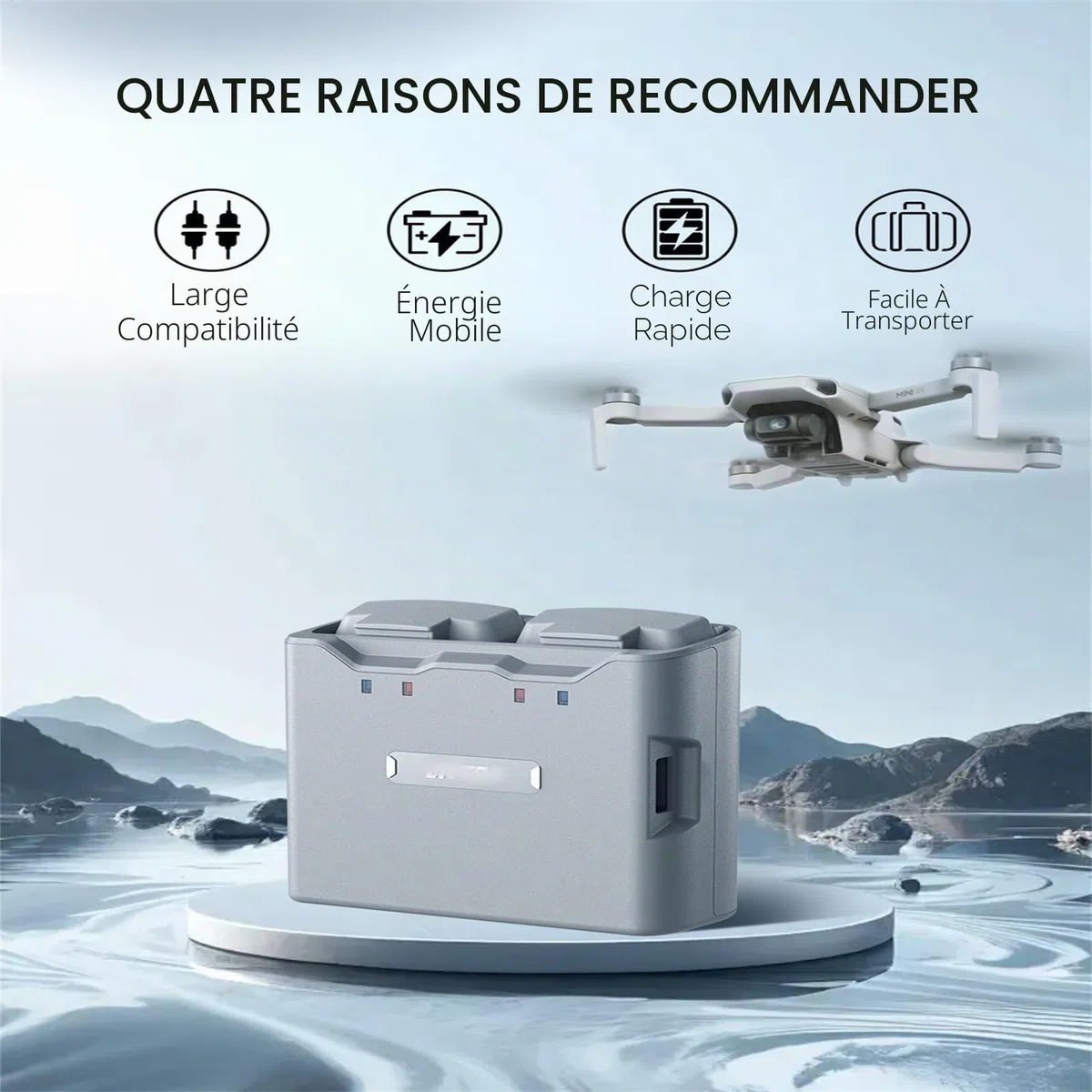 Chargeur de batterie pour DJI Mini 2/Mini 4K Hub de charge de batterie bidirectionnel (gris)
