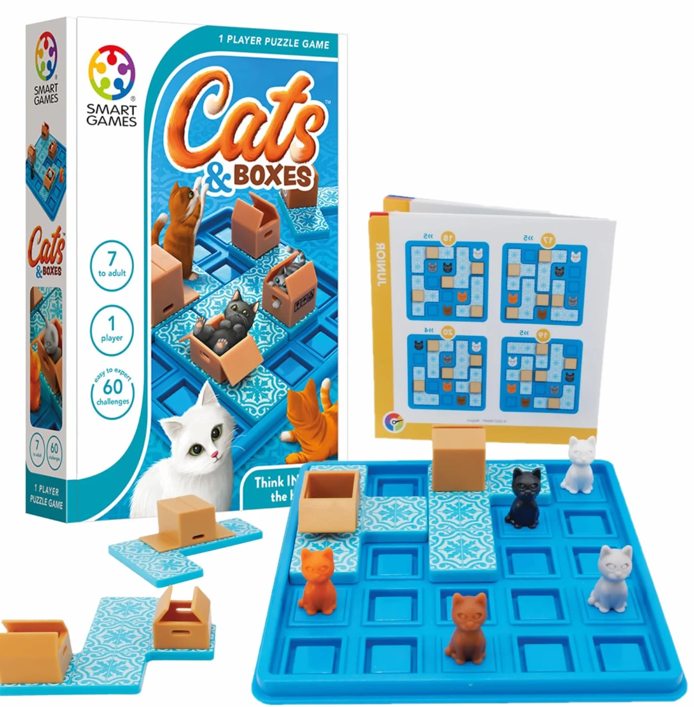SmartGames - Chats & Boxes, Jeu de Puzzle avec 60 Challenges, 7 Ans et Plus, SG450