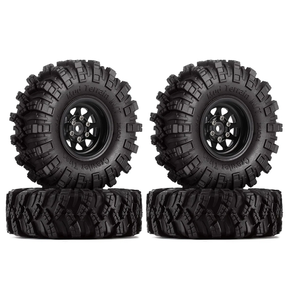INJORA 1.0 RC Beadlock Wheel Mud Pneus Set Deep Dish 1,0 Roues Pneus pour Axial SCX24 FCX24 FCX18 Gladiator Deadbolt Bronco C10 JLU Upgrade Parts RC Crawler Car,Noir