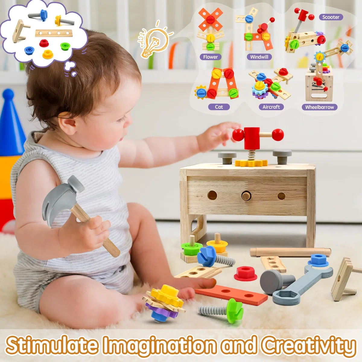 Jouet en Bois Outil pour Enfant 3 Ans, DIY 29 Pièces Jeux en Bois pour Enfants Avec Boîte à Outils, Montessori Educatifs Parcours Motricité Bébé Jouets, Cadeau Enfant Garcon Fille 4 5 6 7 Ans