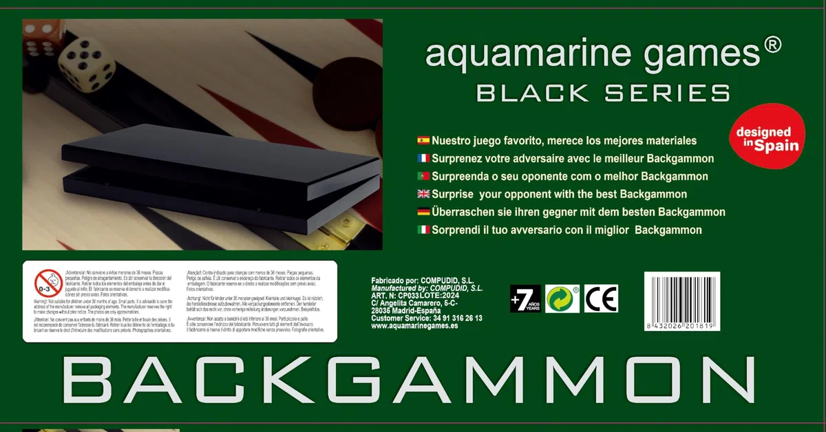 Aquamarine Games - Backgammon Black Series, Noir, NO-Value (Compudid CP033)