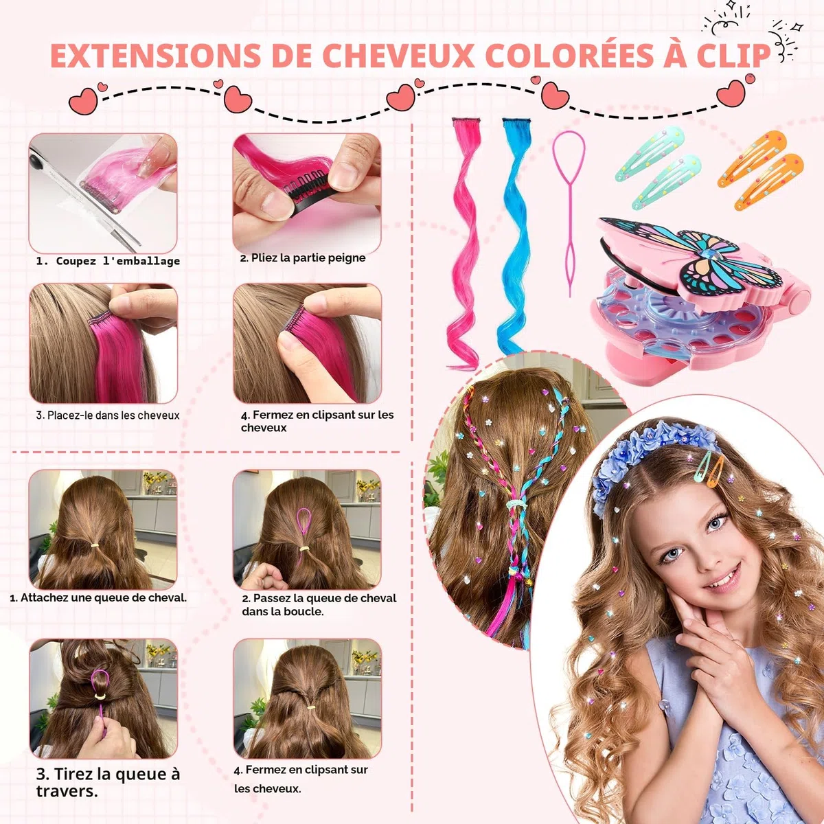 SEMKOTREE Machine à Strass pour Cheveux avec 630 Gemmes et Extension, Hair Bedazzler, Bijoux Paillettes Diamond Styler Kit, Cadeau Fille 6 Ans