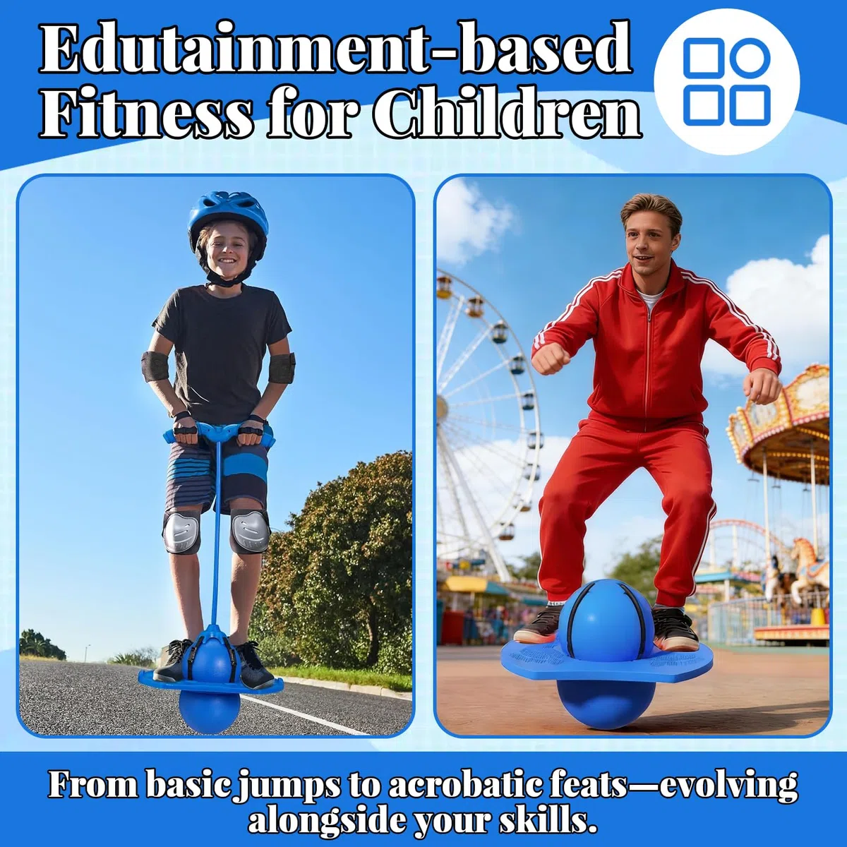 Ballon de Saut Pogo pour Enfants et Adultes, Jouet Sauteur d'extérieur, Balle de Saut d'équilibre, Ballon D'équilibre Élastique Antidérapant, Balle sauteuse équilibrée (Bleu)