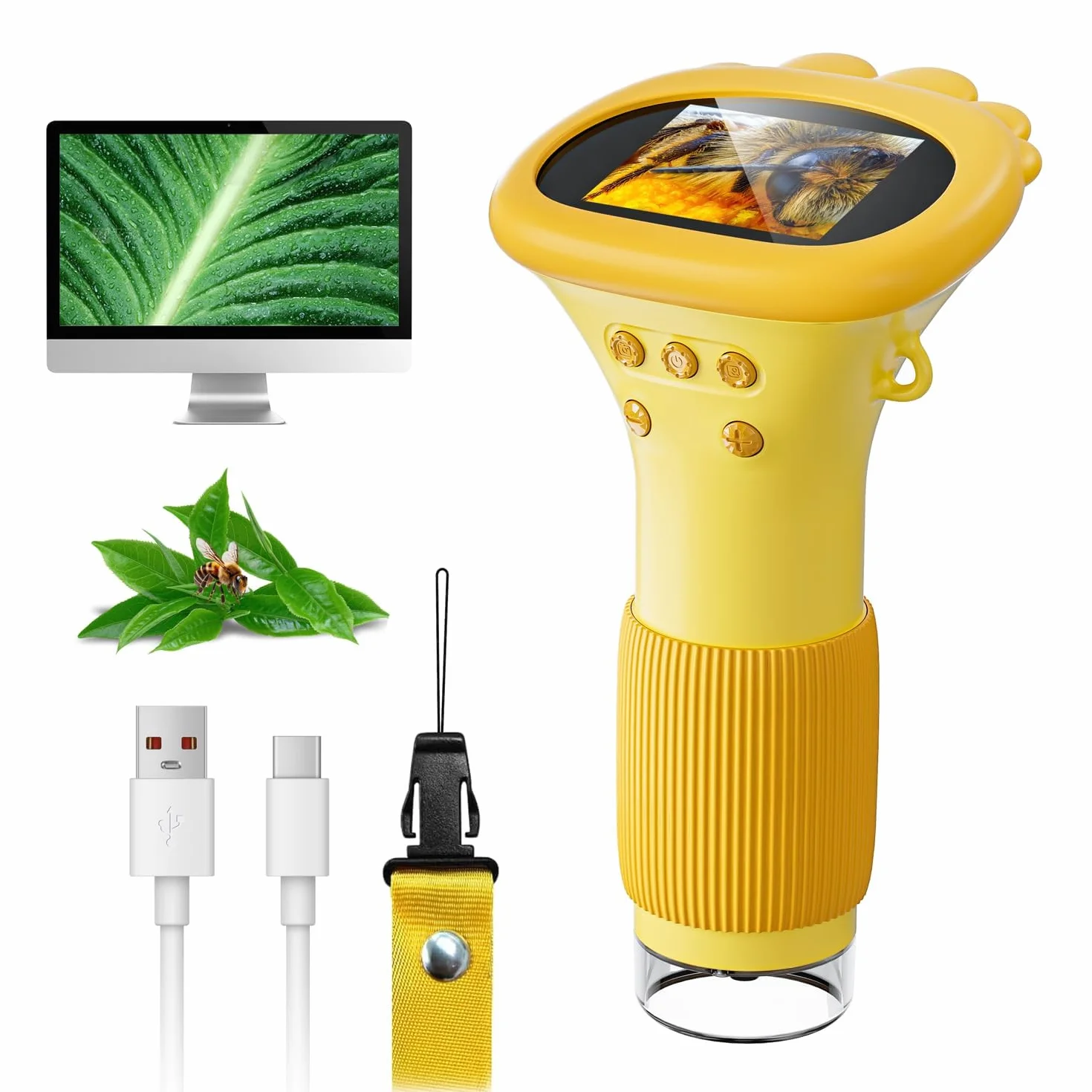Microscope numérique pour Enfants, écran IPS de 2 Pouces, Rechargeable, SGAINUL grossissement 1000x, Microscope Enfant Portable, 8 lumières LED, Convient aux Enfants de 3 à 8 Ans（Orange）