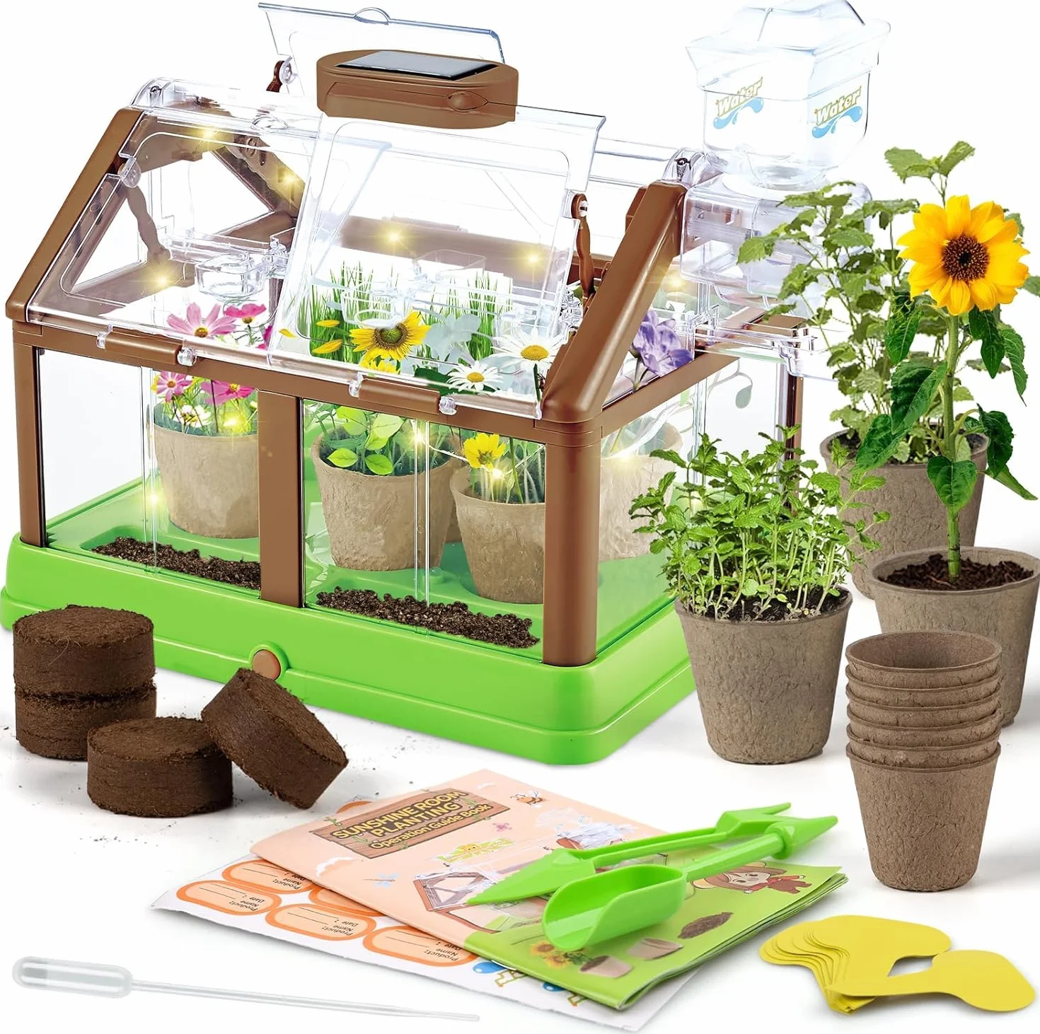 KAHEIGN Kit de Culture de Plantes pour Enfants, Mini-Serre pour Enfants Kit de Culture de Fleurs avec Système D'irrigation Amélioré - Cadeau de Jardinage Éducatif(GRAINES ET LUMIÈRE Non INCLUSES)