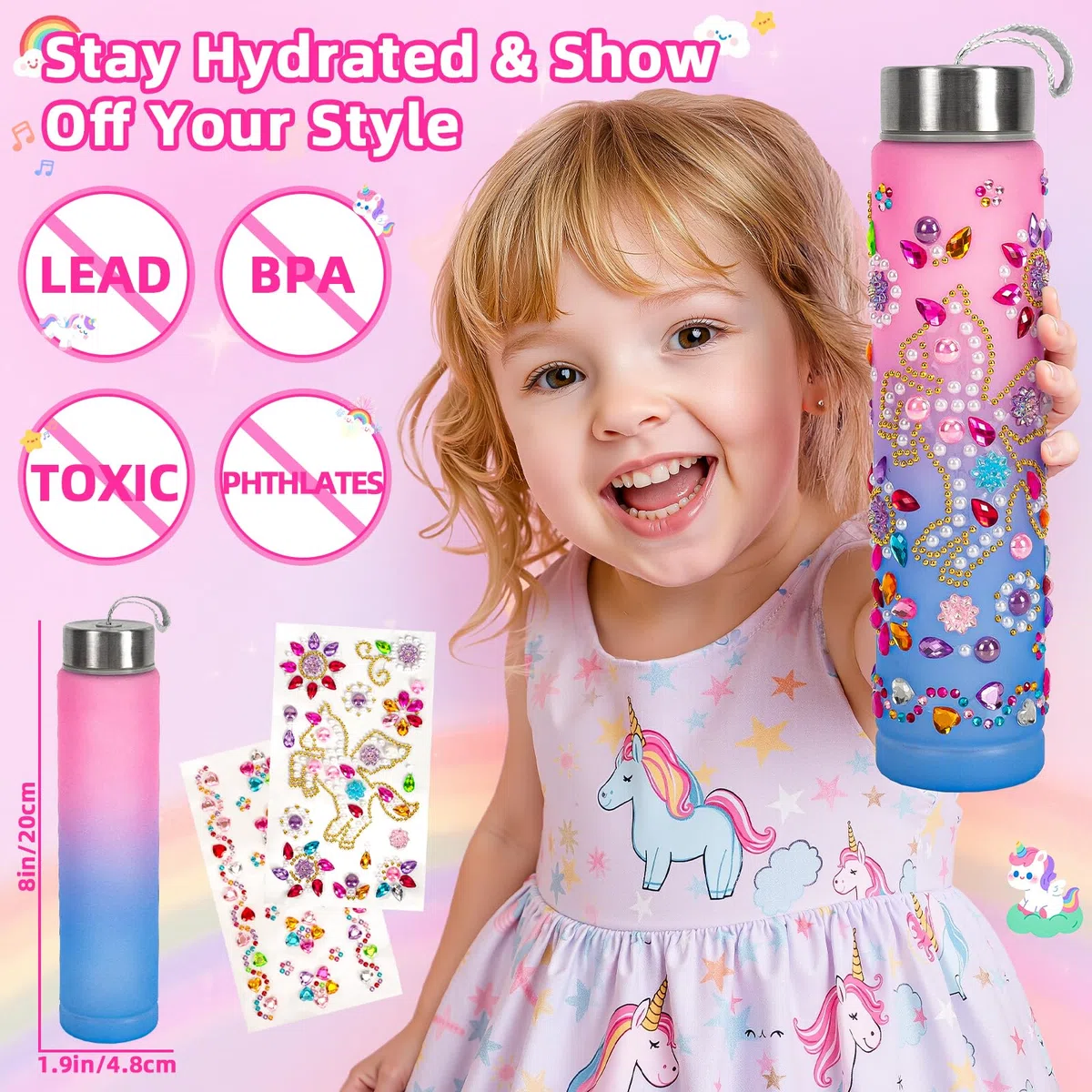 Hohosunlar Sac à Main Petite Fille, Faux Maquillage, DIY Licorne Bouteille d’Eau Fille, Watch, Téléphone Portefeuille Clés, Jouet de Princesse, Noël Cadeau d'anniversaire Jouet Filles 3 4 5 6 7 8 Ans