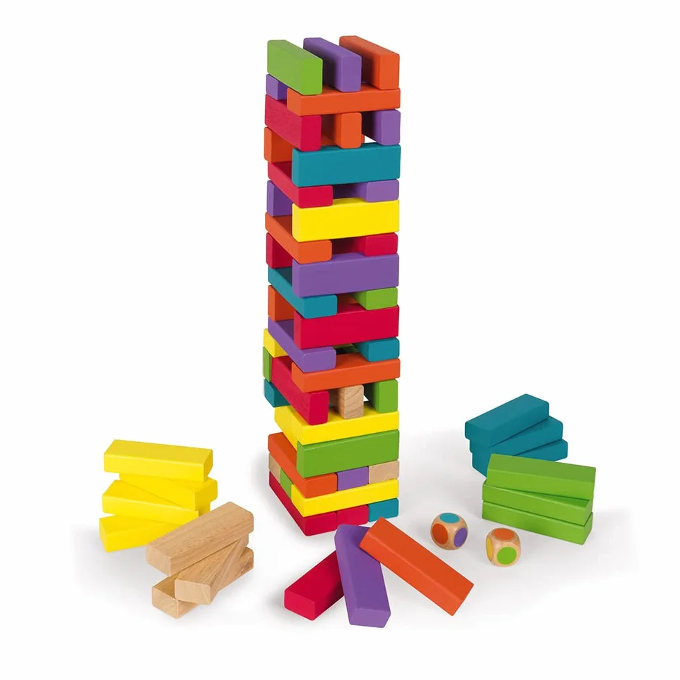Janod - Equilibloc Color - Blocs de Construction en Bois - 60 Pièces - Jeu d'Adresse - Multicolor - Dès 3 Ans - J02012