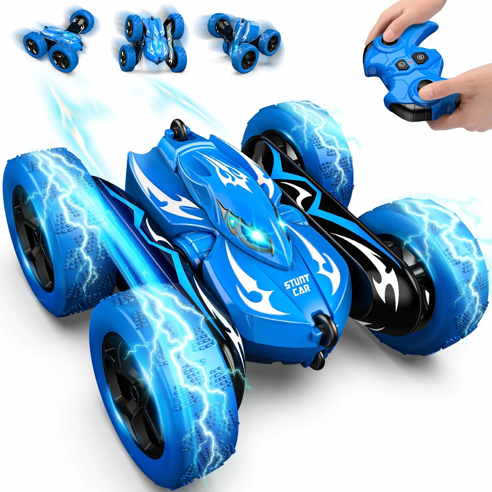 HappyGoLucky Voiture Telecommandé Enfant, 360° Rotation Voiture Télécommandée Monster Truck, 2.4Ghz 4WD Voiture Rc Car Jouet Cadeau Enfant Garcon 3-9 Ans Jeux Exterieur Cadeau Anniversaire