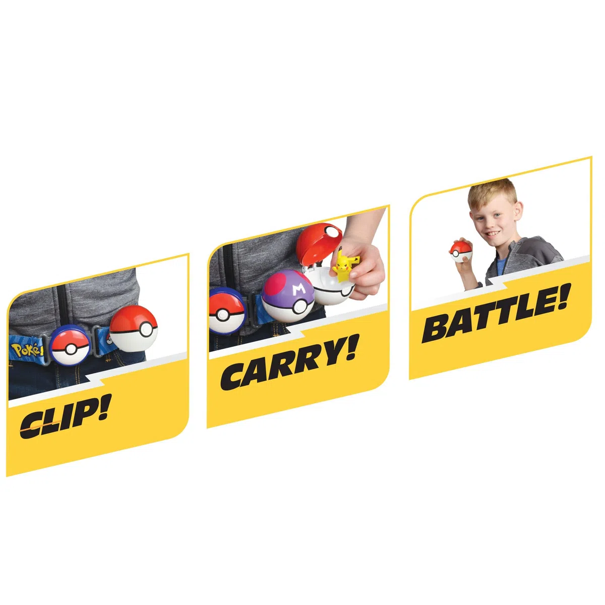 Pokémon Pikachu Clip 'N' Go Ensemble de bandolier ? Figurine de combat Pikachu de 5,1 cm avec balle Poke Ball et Fast Ball plus ceinture à thème et bandolier