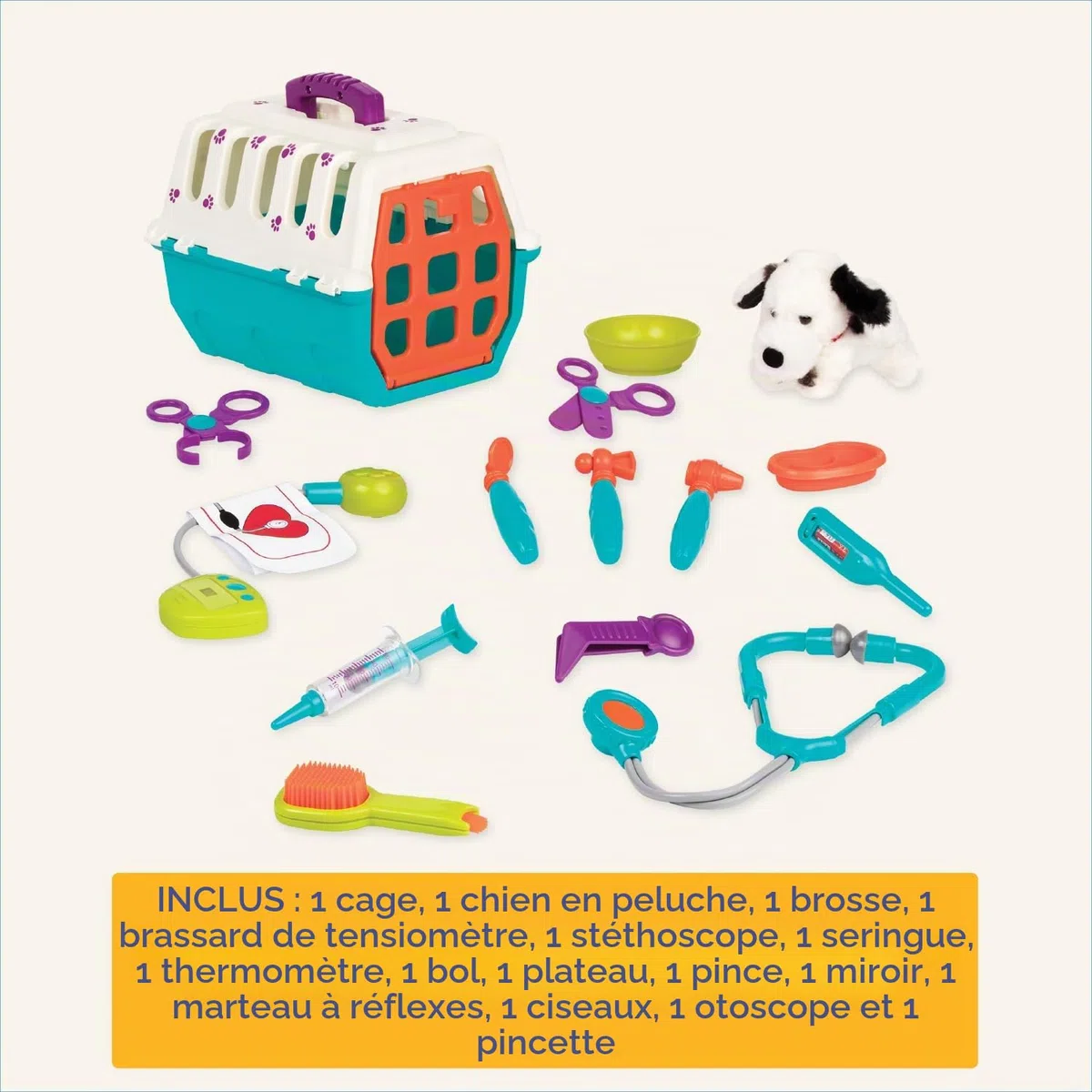 Battat - Kit vétérinaire pour dalmatiens - Jouet Vet pour Jouer à Faire Semblant - Jeu de Soins pour Chiens - Chiot en Peluche et Porte-bébé - Ensemble vétérinaire pour Enfants - 2 Ans et +