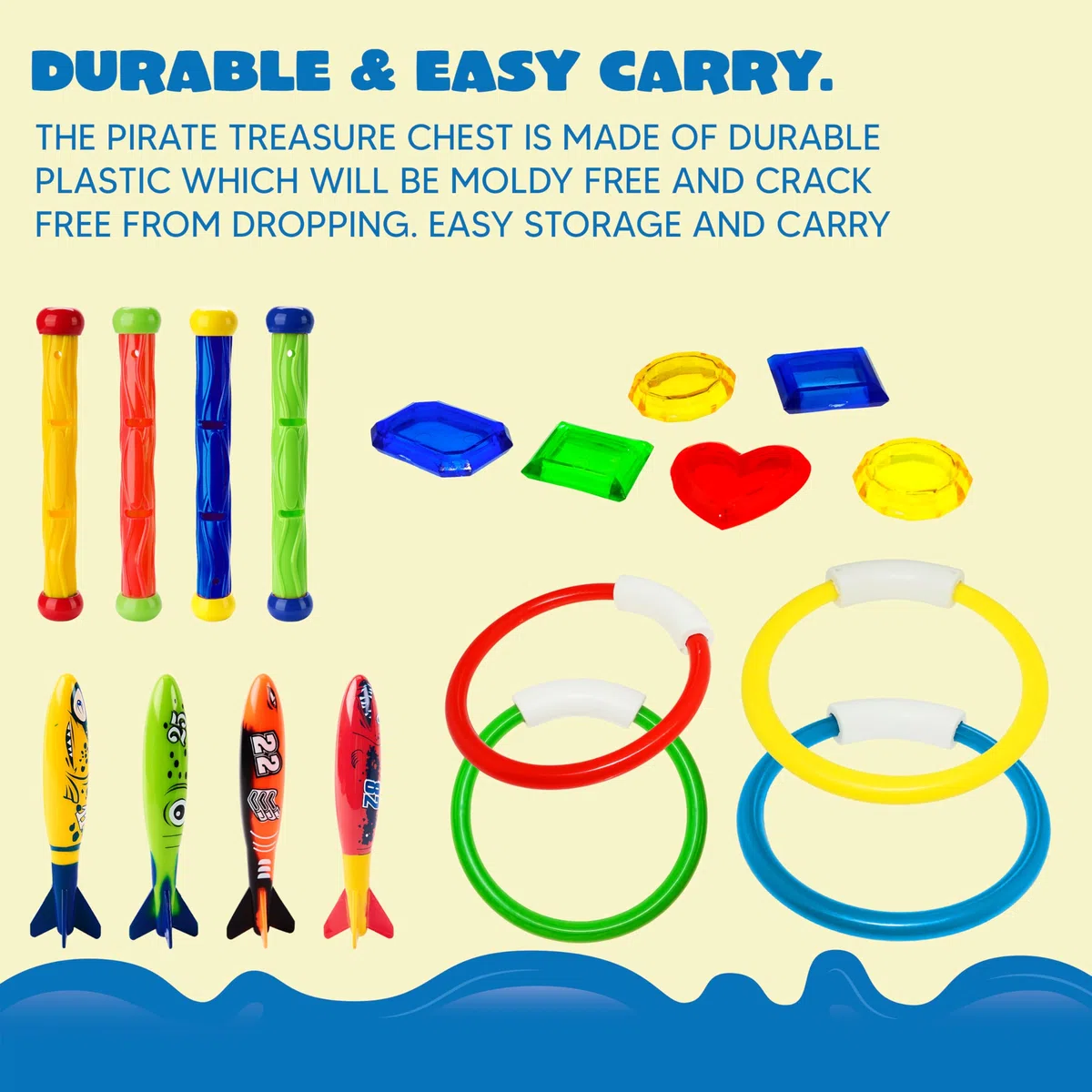 JOYIN 18 Pcs Jouets de Plongée Jouets de Natation Piscine Jeux de Piscine Jouet Anneaux Plongée sous-Marine Bâtons de Plongée et Bandits de Toypedo avec Bundle Cadeau Trésors de l'eau