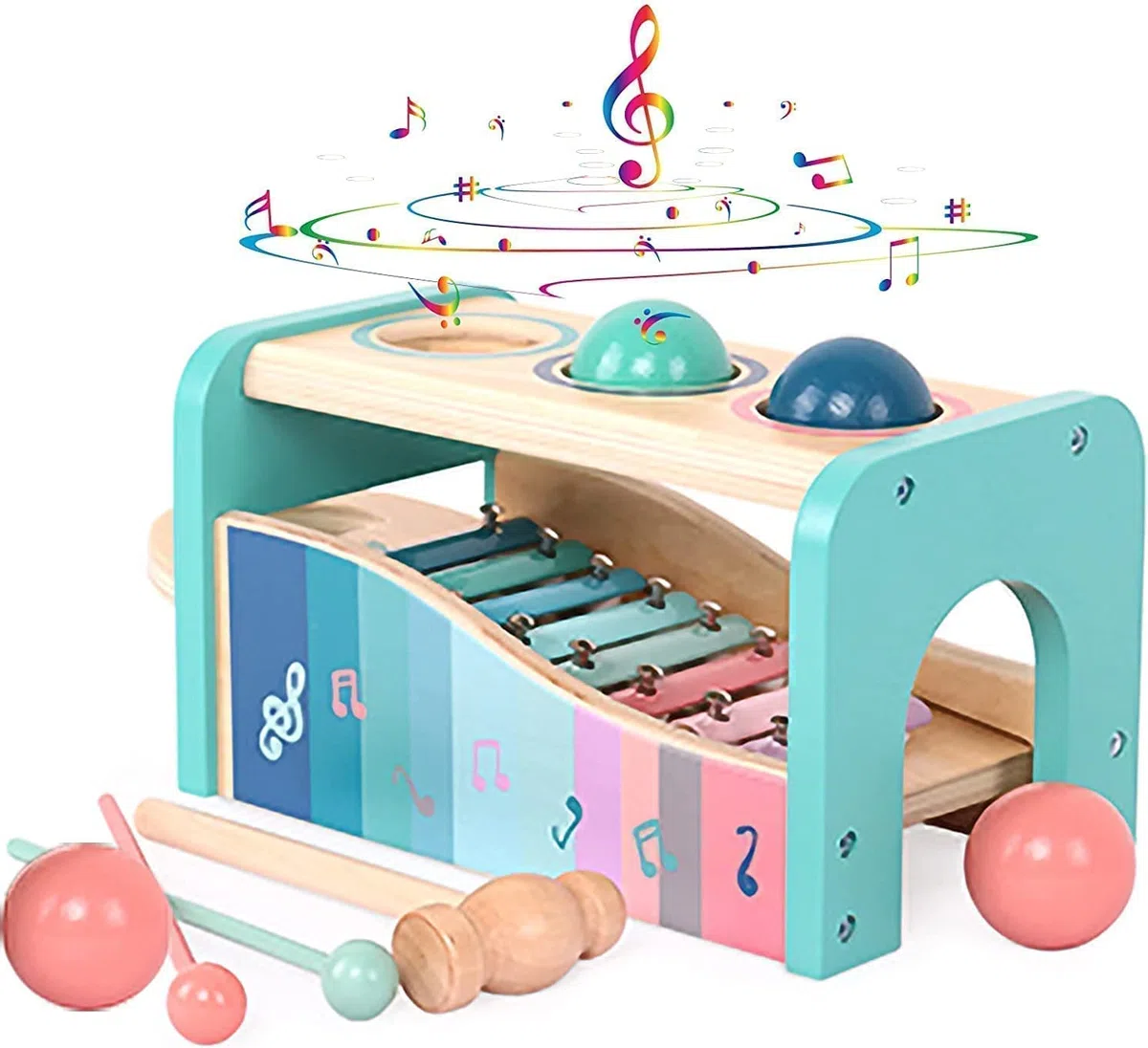 Banc à Marteler avec Xylophone Amovible et Balles-Jouet Musical en Bois Pound A Ball Toy avec Slide Out -Jouets Montessori et Musicaux Jouet d'Eveil Éducatif pour Enfants 1 2 3 Ans et Plus