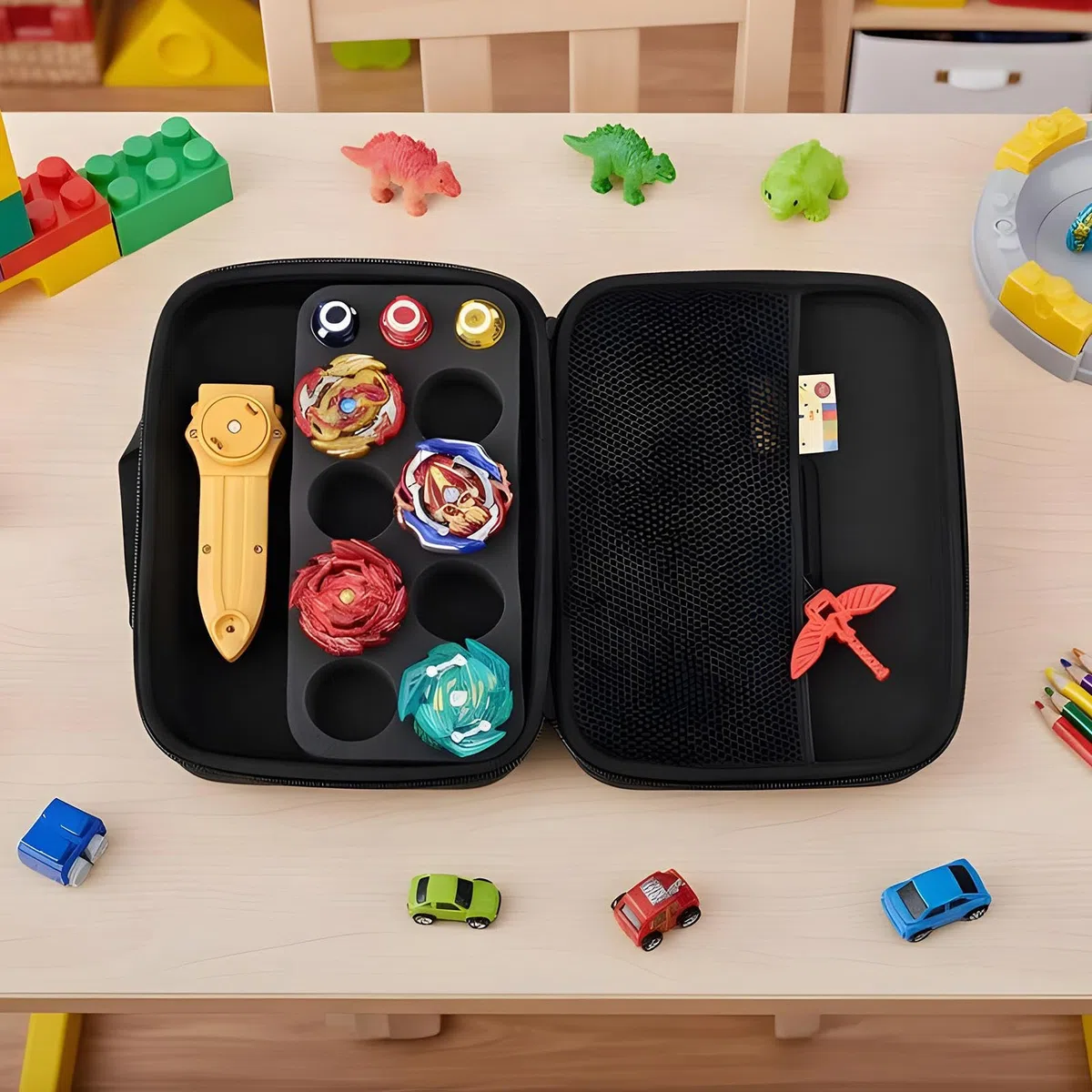 Valise à toupie - Ensemble de Combat de toupies, Support de poignées de Lanceur, boîte de Transport renforcée, présentoir de Collection, Compartiment de Jeu pour, Finition Noire de Grande capa