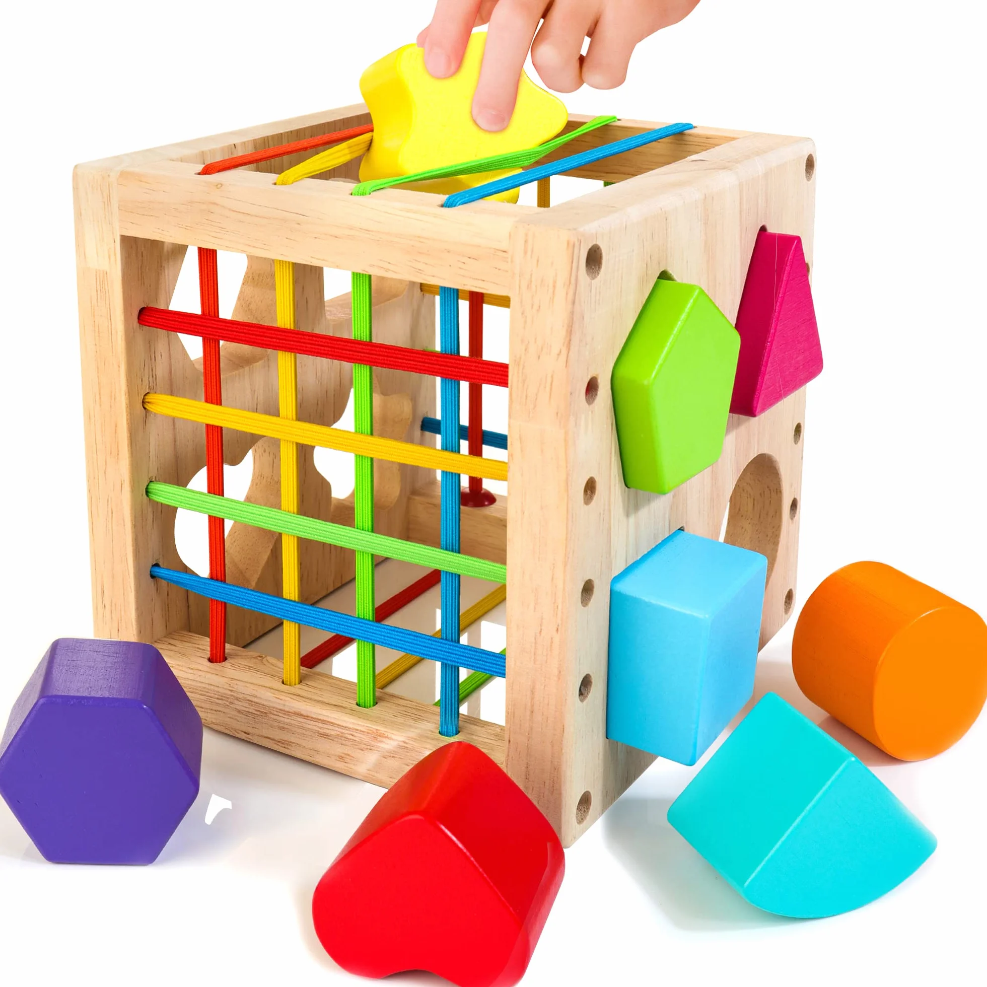 Jeu de tri Montessori Cube à emboîter à partir de 1 an, Cube de motricité avec 8 Cubes à emboîter, Jouets en Bois pour Enfants à partir de 1 2 3 Ans