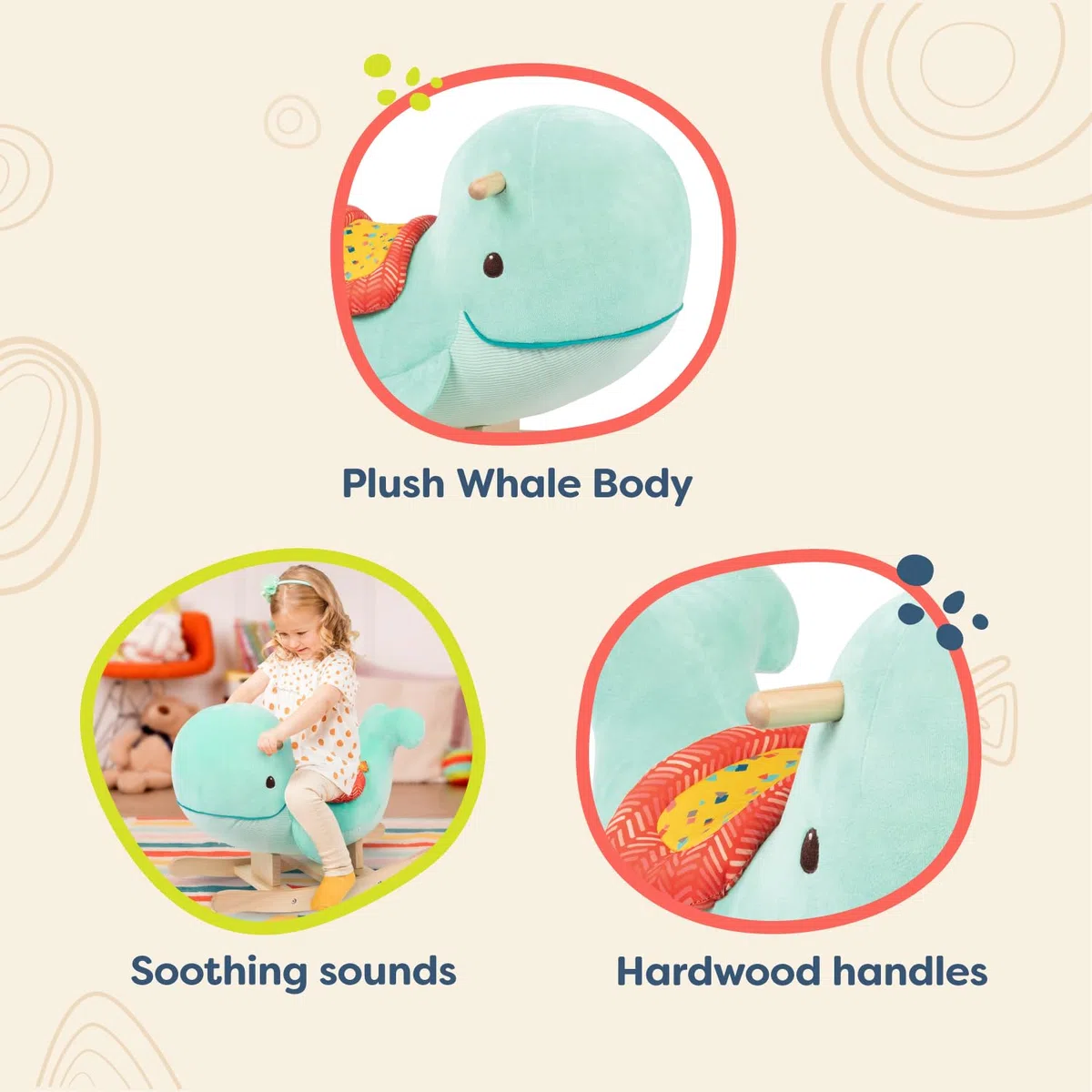 B. toys - Echo - Baleine à Bascule - Jouet à Bascule Baleine - Manège en Bois - Jouet Classique pour Enfants en Bas âge - 18 Mois et +